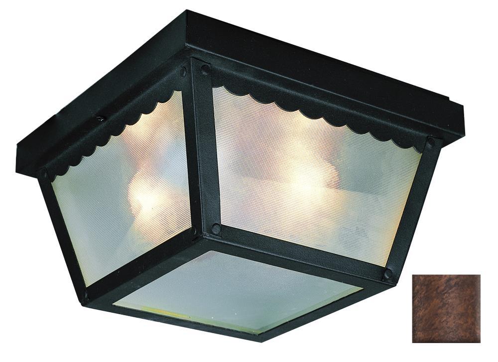Samantha 2-Light Rust Outdoor Flush Mount Ceiling Light Fixture with Frosted Glass