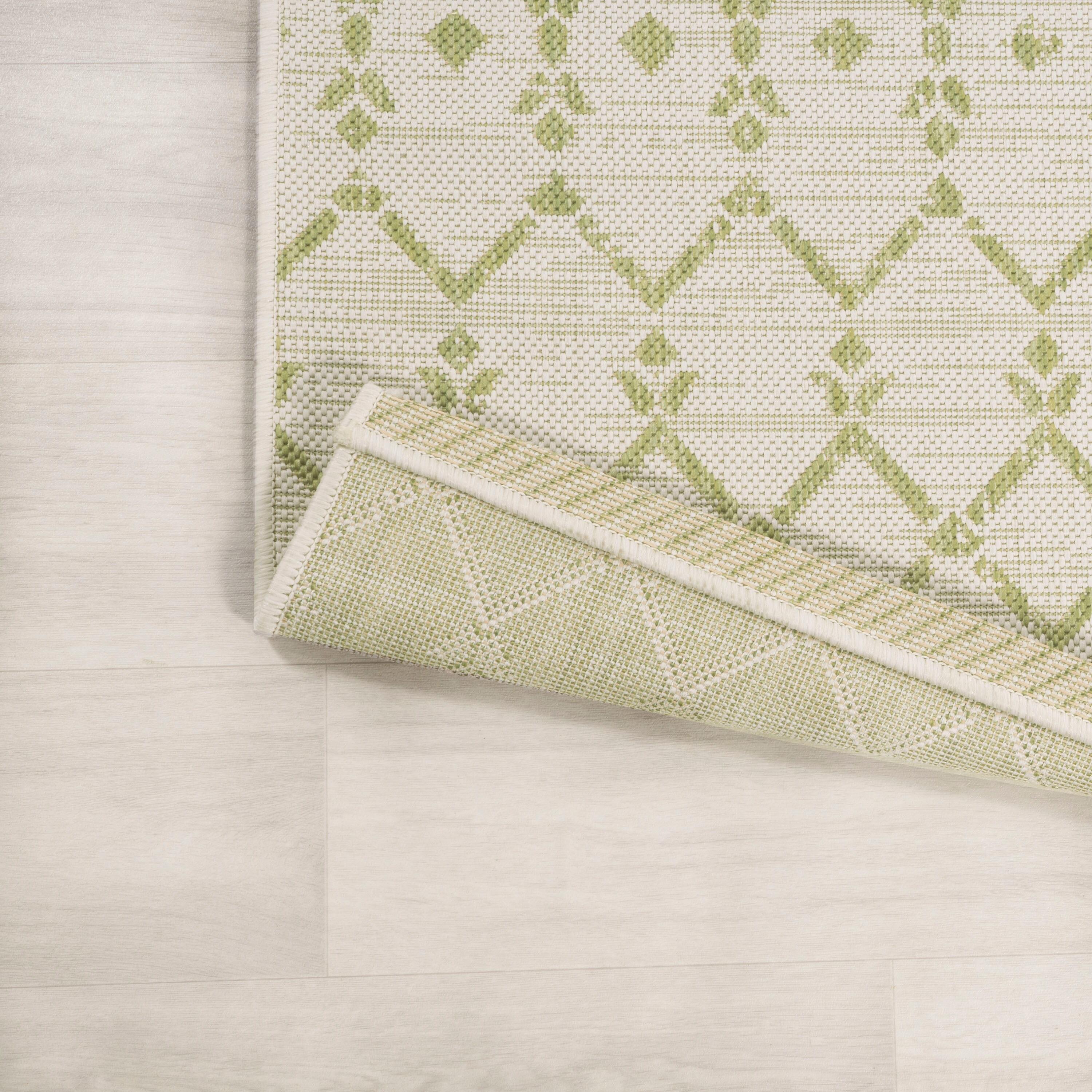 3' x 5' Ourika Moroccan Geometric Textured Weave Indoor/Outdoor Area Rug, Cream/Green - JONATHAN Y