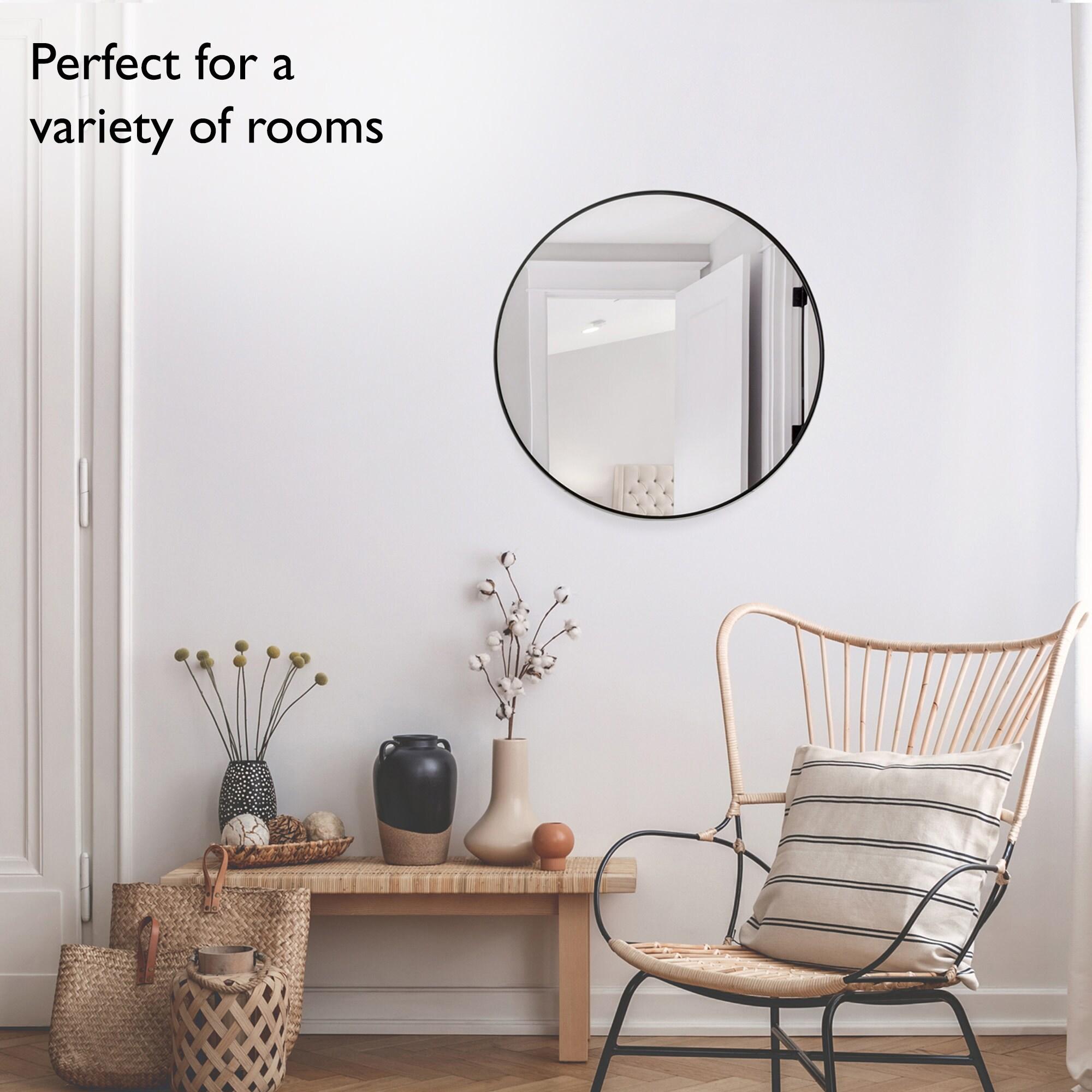 23.5 in. W x 23.5 in. H Metal Framed Flushmount Round Decorative Accent Bathroom Vanity Mirror with Black Frame