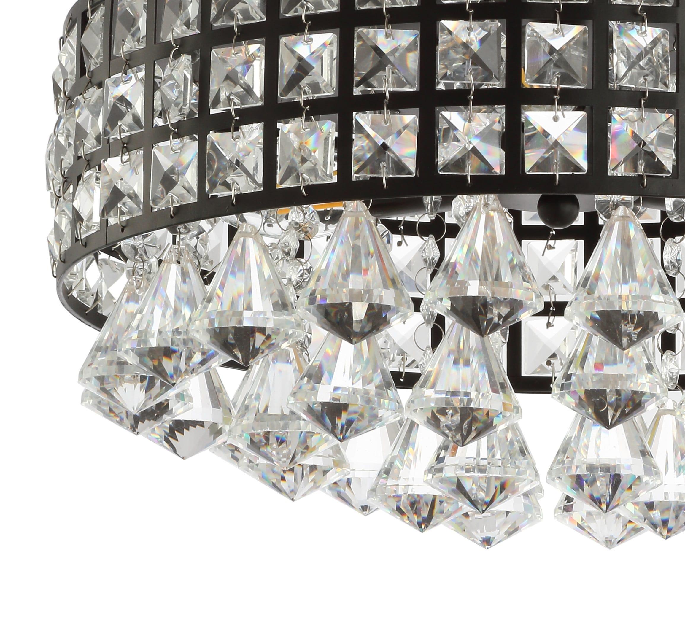 JONATHAN Y Meredith 14.5" 3-Light Crystal Drops/Metal LED Flush Mount, Black