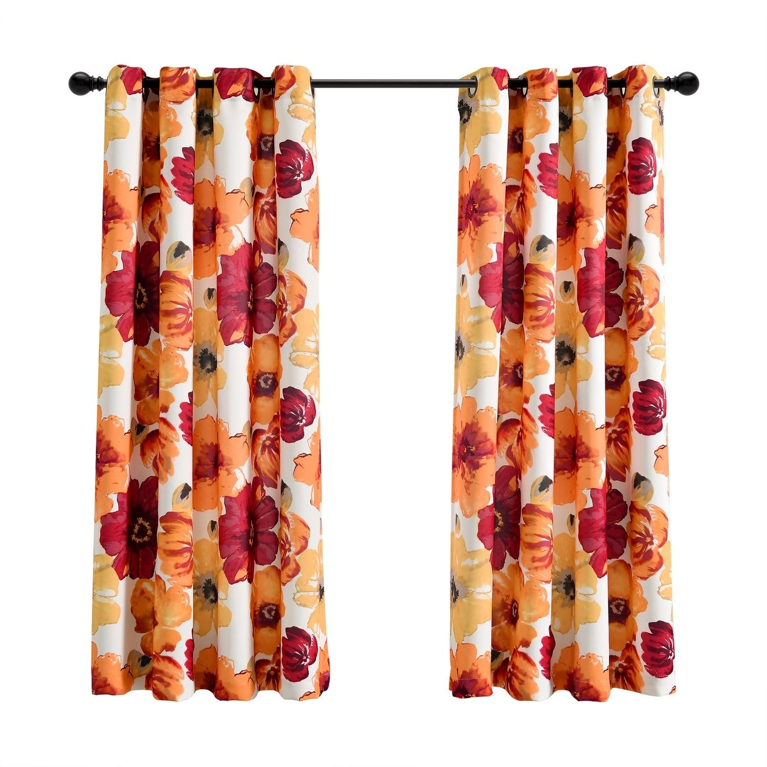 Lush Décor Leah Light Filtering Window Curtain Panels Red/Orange 52X63 Set