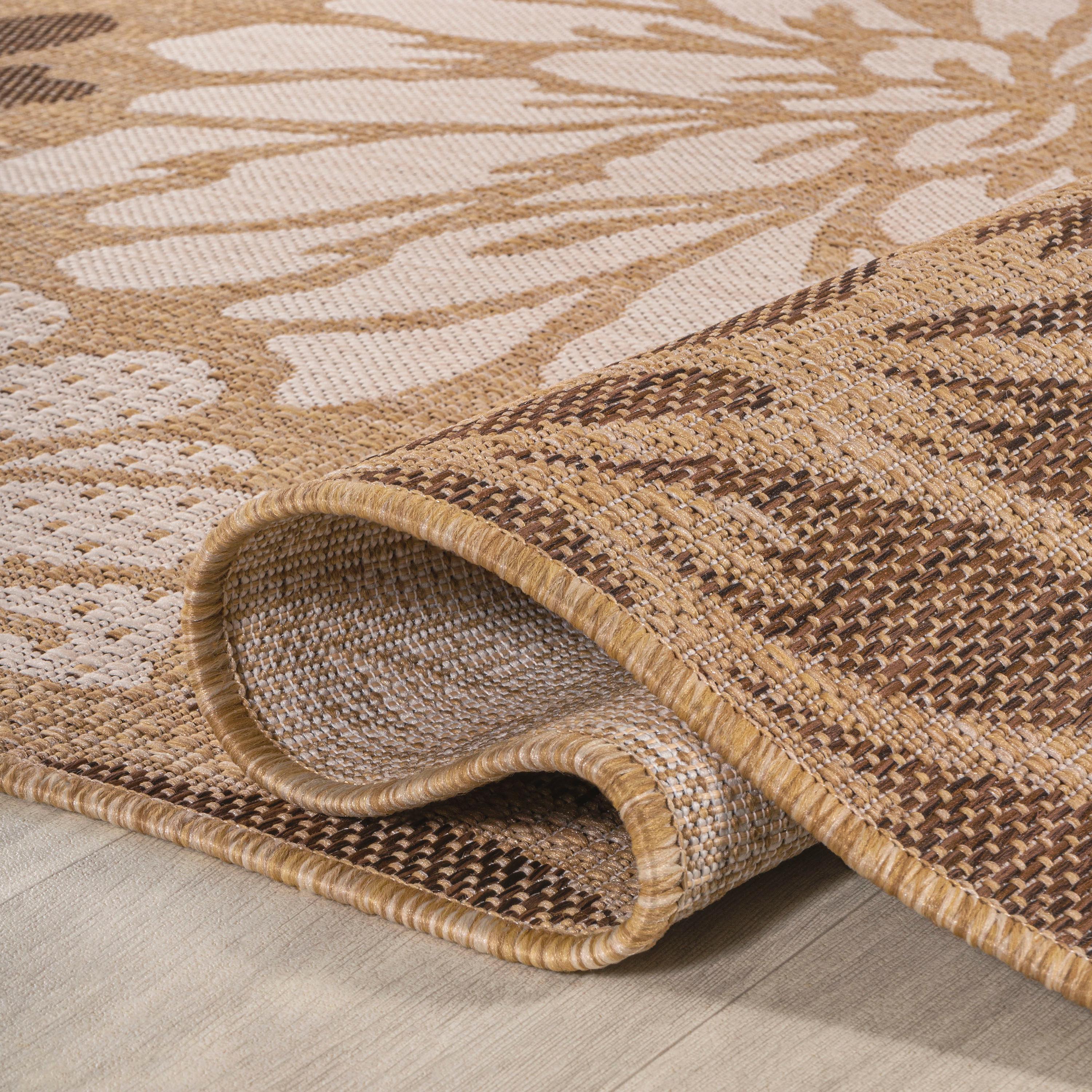 5' x 5' Zinnia Modern Floral Textured Weave Indoor/Outdoor Area Rug, Brown/Cream - JONATHAN Y