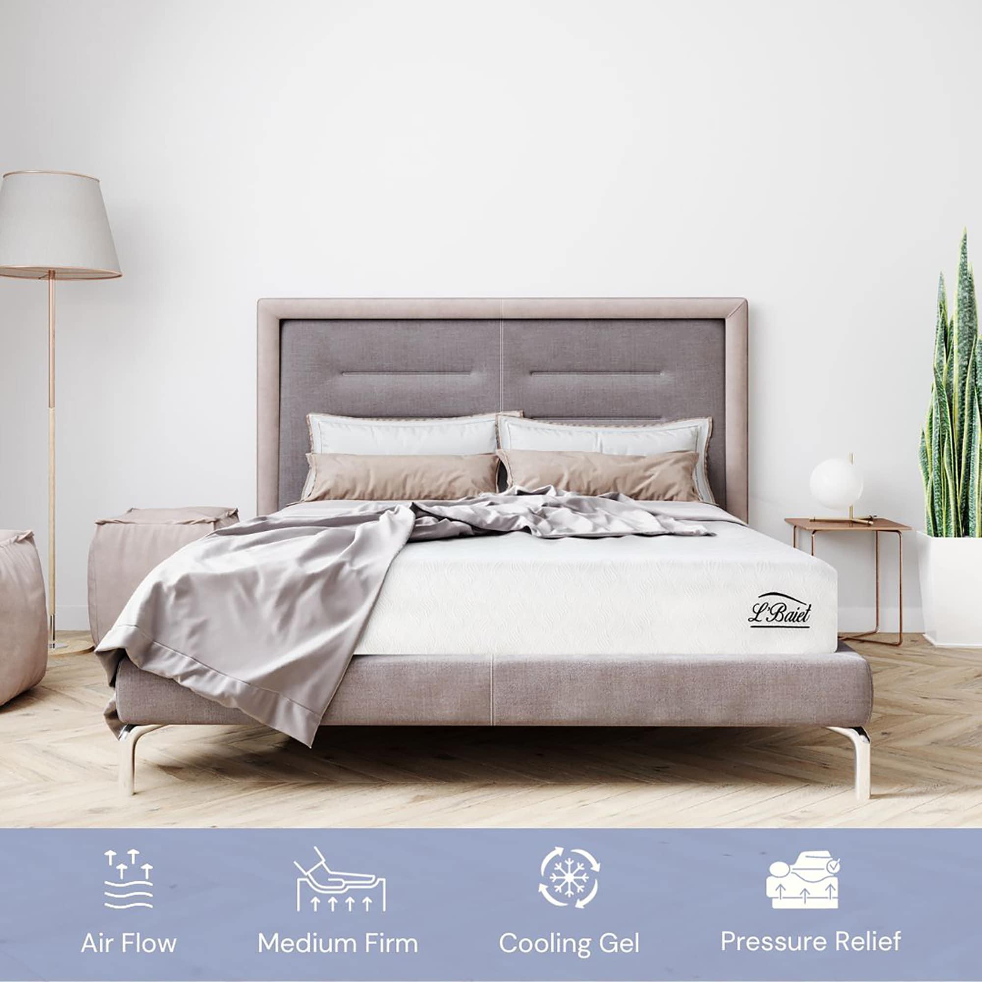 L’Baiet 12” Gel Memory Foam Mattress, Twin Size / Bed in a Box / Medium Firm / Breathable Cooling-Gel Comfort Technology / Pressure Relief / Comfy Support / Soft Fabric Cover / CertiPUR-US Certified