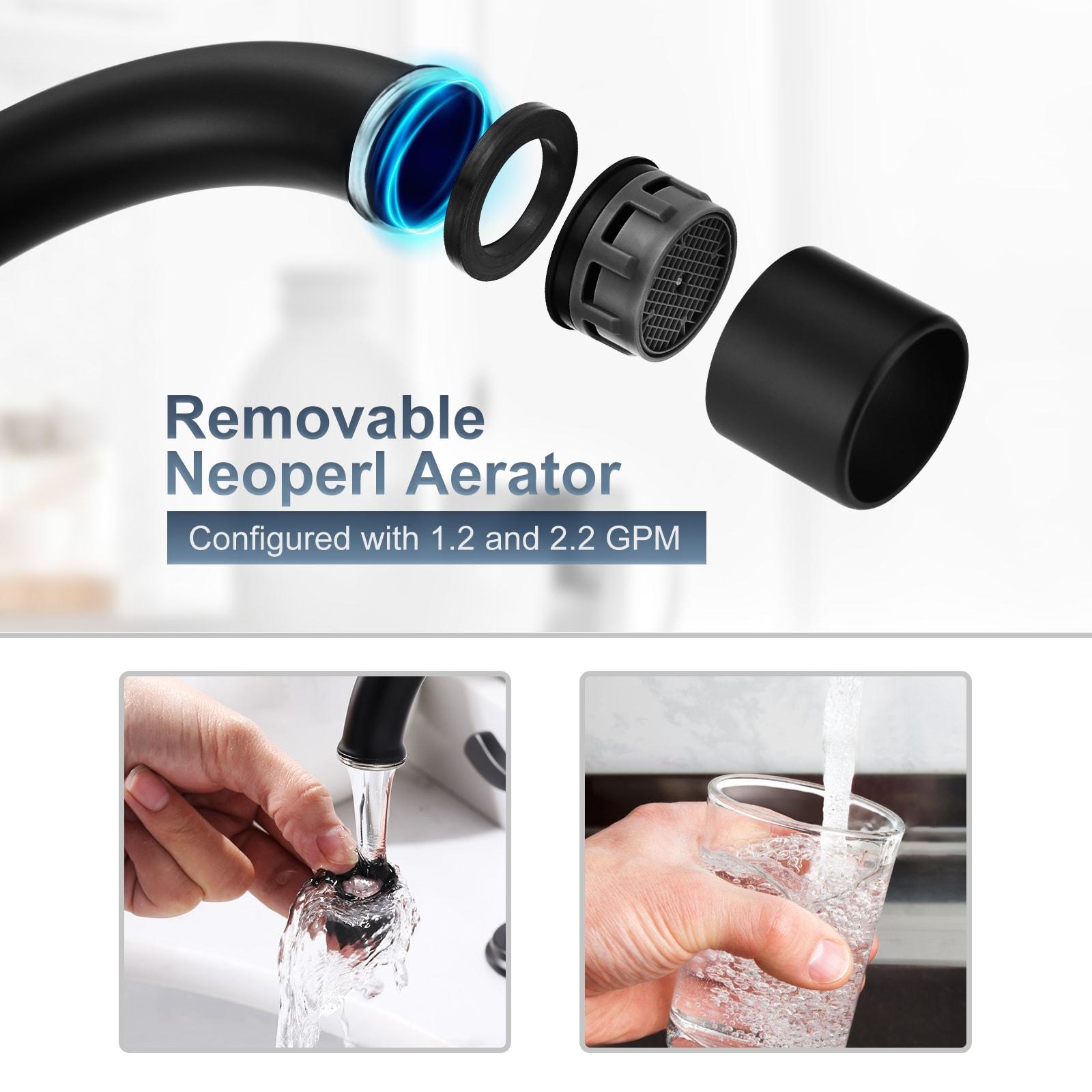 Matte Black Bathroom Faucet 3 Hole, WOWOW 8 Inch Widespread Bathroom Faucet, 2 Handles Bathroom Sink Faucet with Pon Up Drain and cUPC Supply Lines, 360 Swivel Faucet for Bathroom Sink