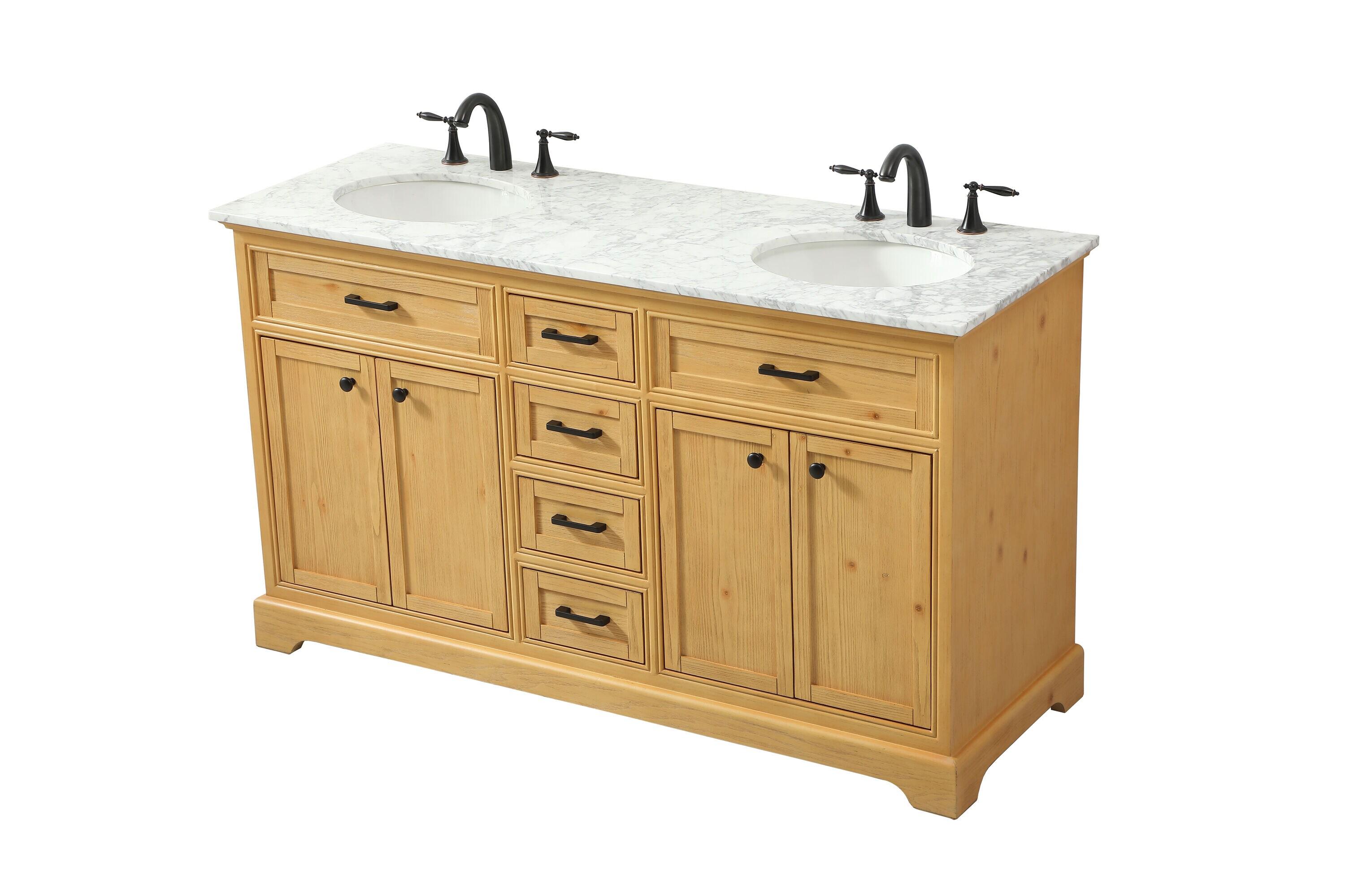 Elegant Decor Americana 60" Aluminum MDF Double Bathroom Vanity in Natural Wood