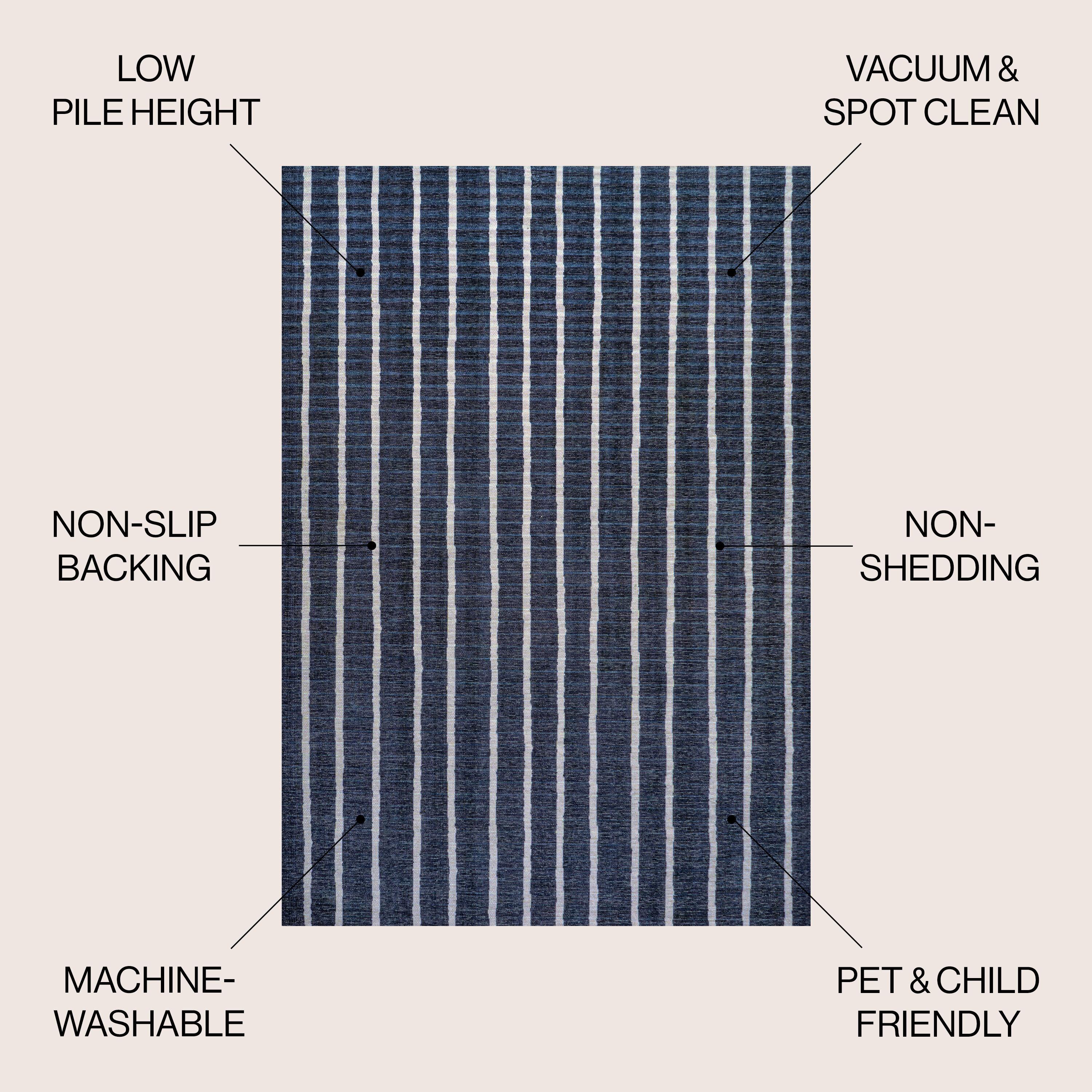 5' x 8' Rand Distressed Ticking Stripe Machine-Washable Area Rug, Navy/Ivory - JONATHAN Y