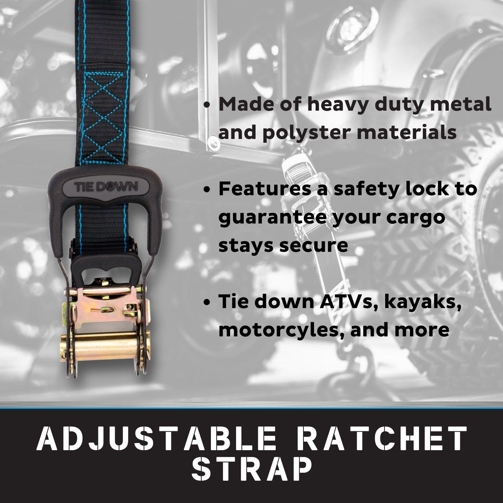 Tie Down 1.5 inch x 8 ft Black Heavy Duty Ratchet Strap, 2-Pack Kit - 5208 lbs. Breaking Load Limit