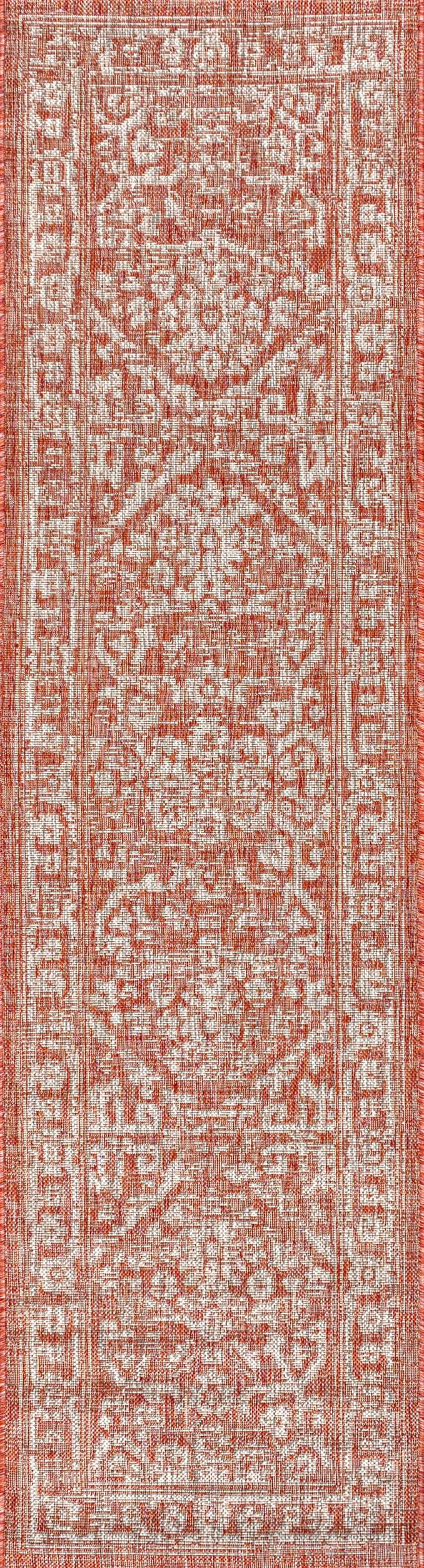 2' X 10' Malta Bohemian Medallion Textured Weave Indoor/Outdoor Runner Rug, Red/Taupe - JONATHAN Y