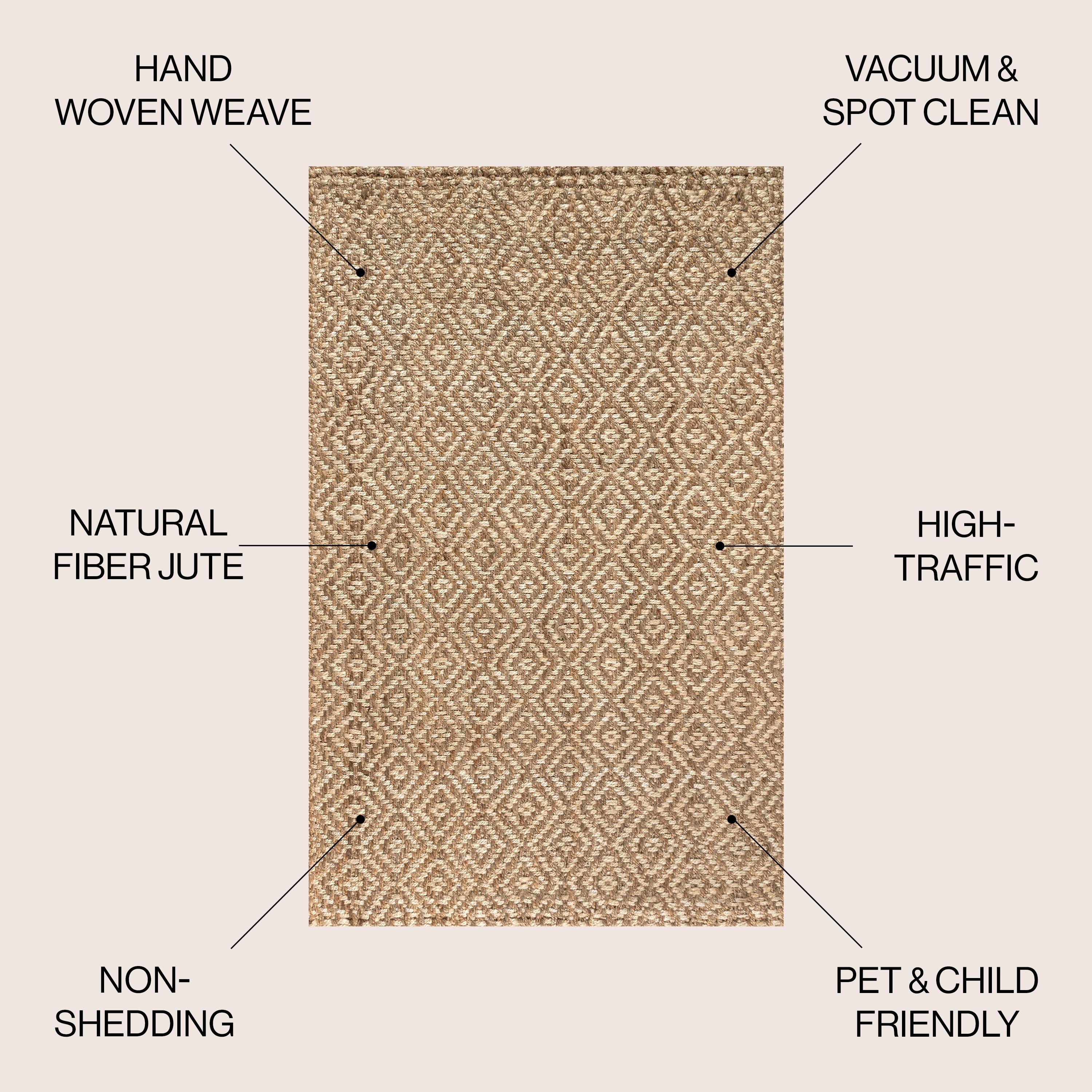 3'x5' Hira Hand Woven Diamond Chunky Jute Area Rug, Natural  - JONATHAN Y