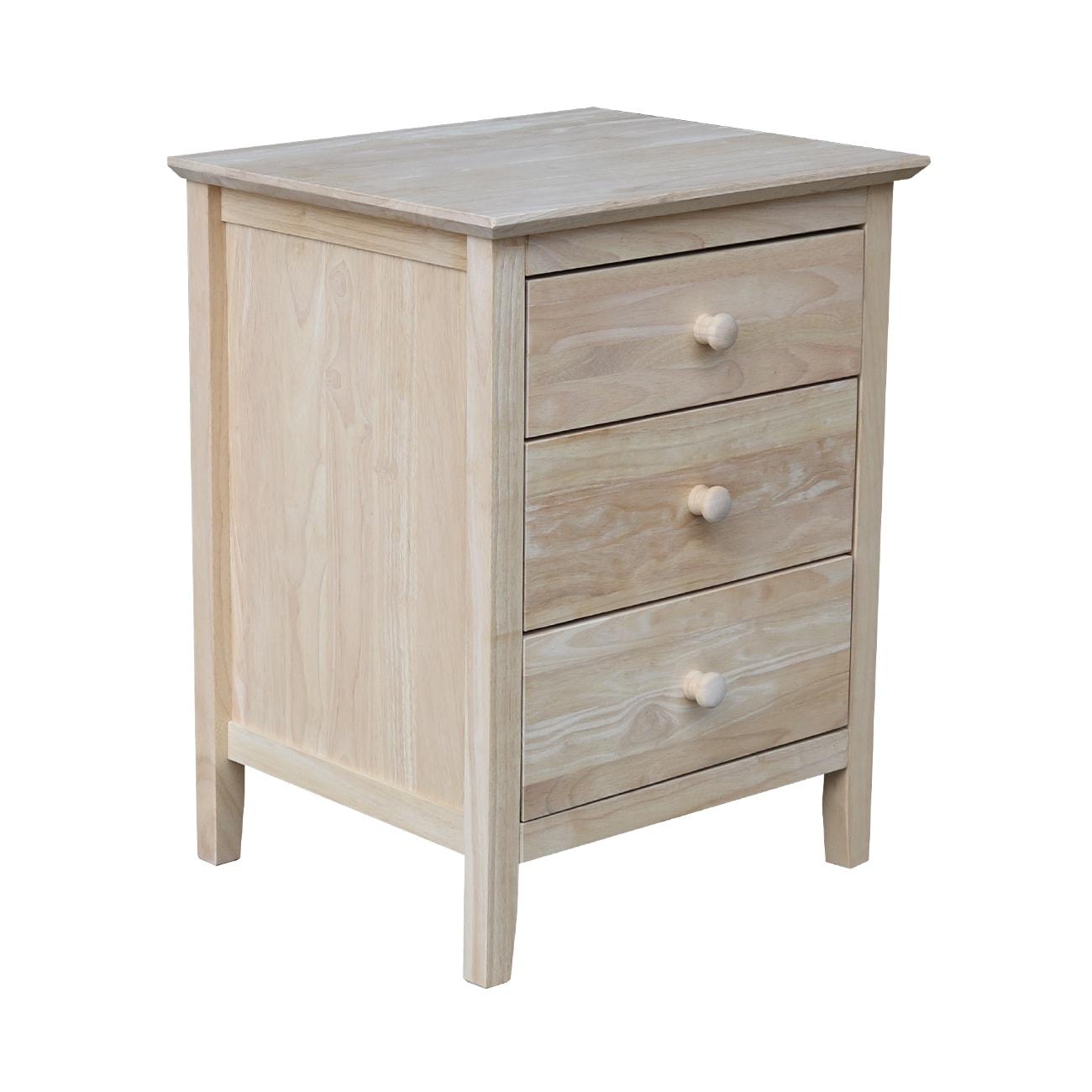 International Concepts Smith Nightstand with 3 Drawers - Unfinished : Hardwood Bedside Table, Storage Solution