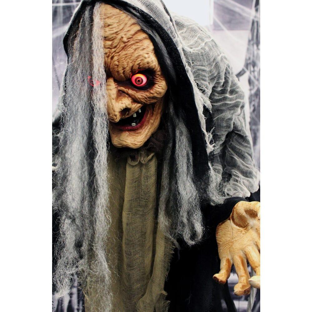 Haunted Hill Farm Life-Size Poseable Witch with Lights and Sound, Indoor/Covered Outdoor Halloween Decoration