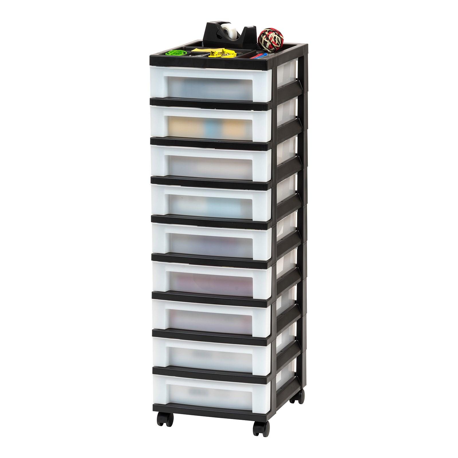 Black 9-Drawer Storage Tower with Organizer Top and Wheels