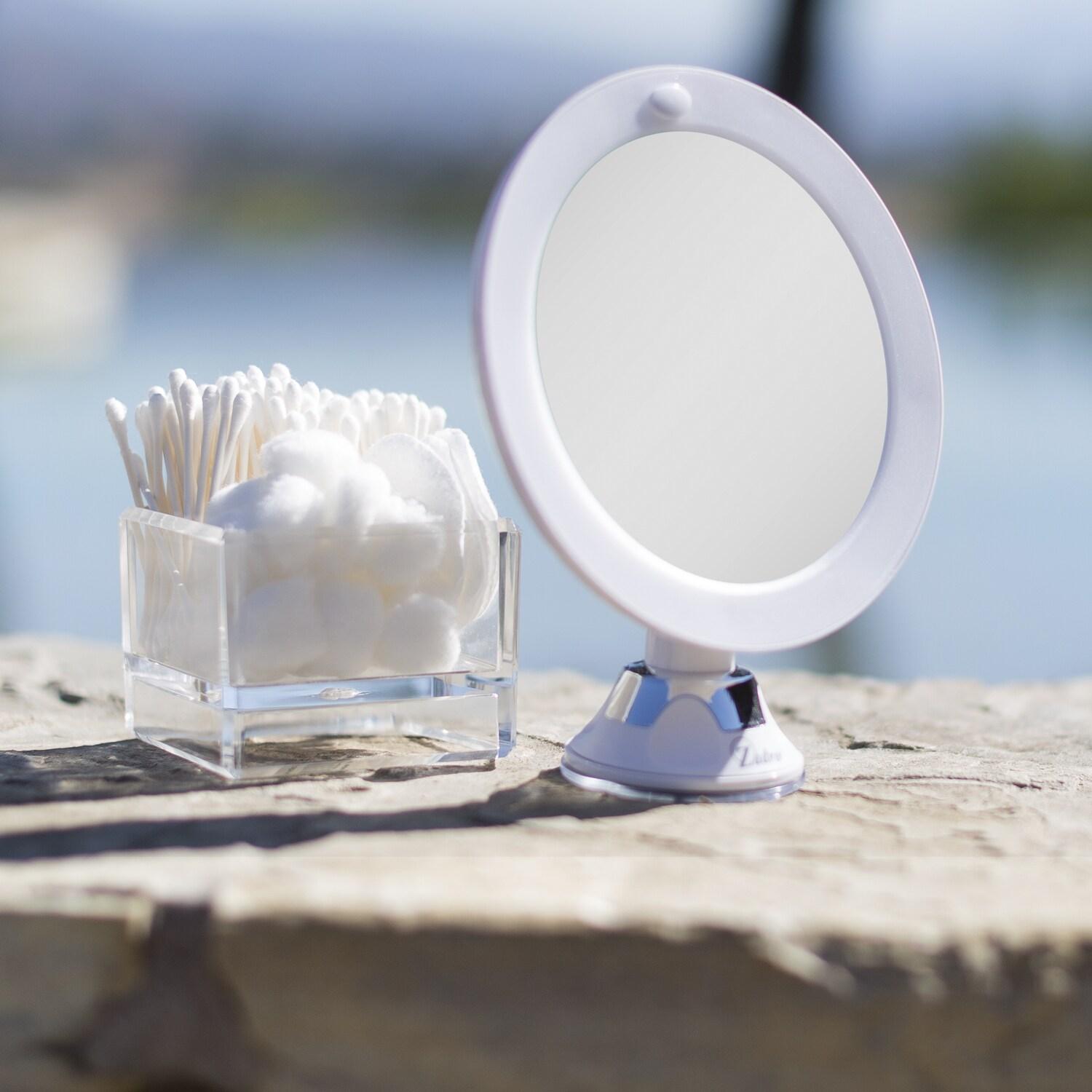 LED Lighted Swivel Power Suction Cup Mirror - Zadro: 10x Magnifying, Battery Operated, Round Vanity Mirror