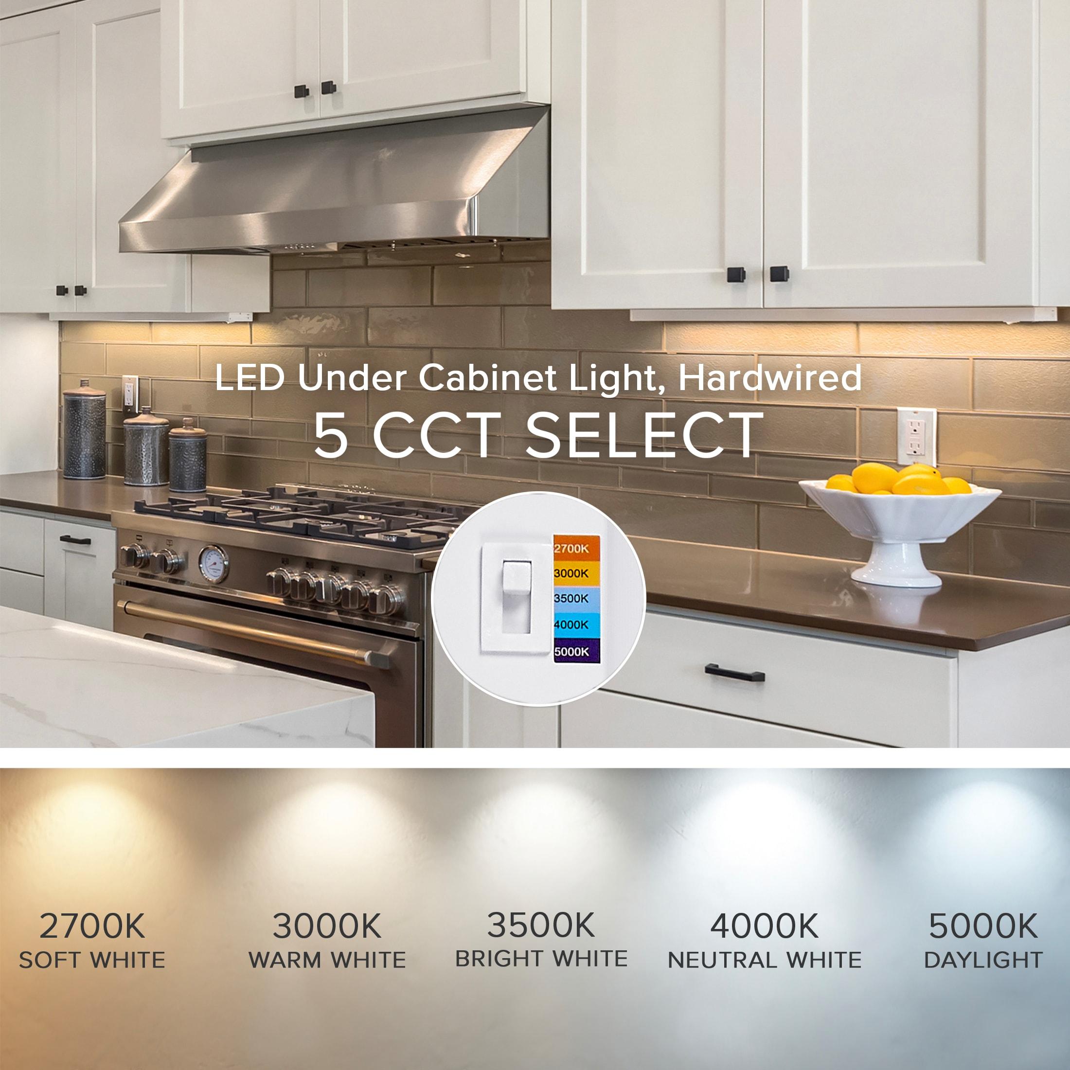 Maxxima 18 in. Hardwired LED Under Cabinet Light - 750 Lumens, 5 CCT, Color Temperature Slide Control, 2700K - 5000K, Kitchen and Indoor Lighting Fixture, White, On/Off Switch, ETL Listed