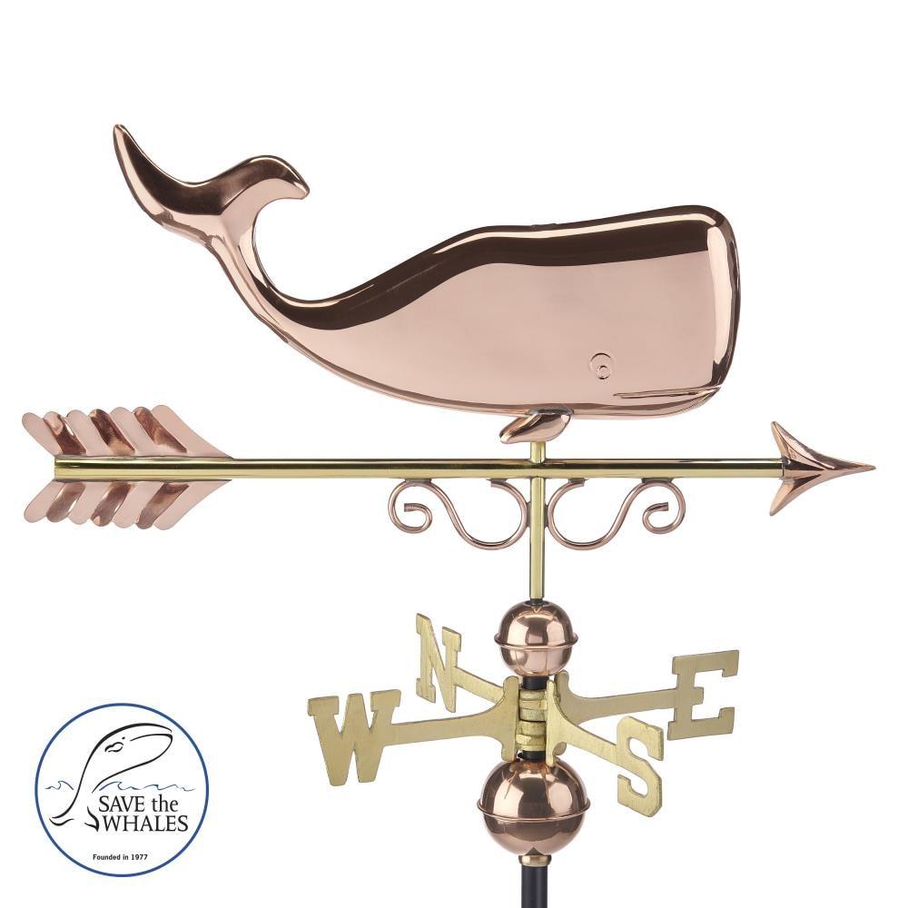 Save the Whales Pure Copper Weathervane- Good Directions: Outdoor Decorative Sculpture, 40" Max Height