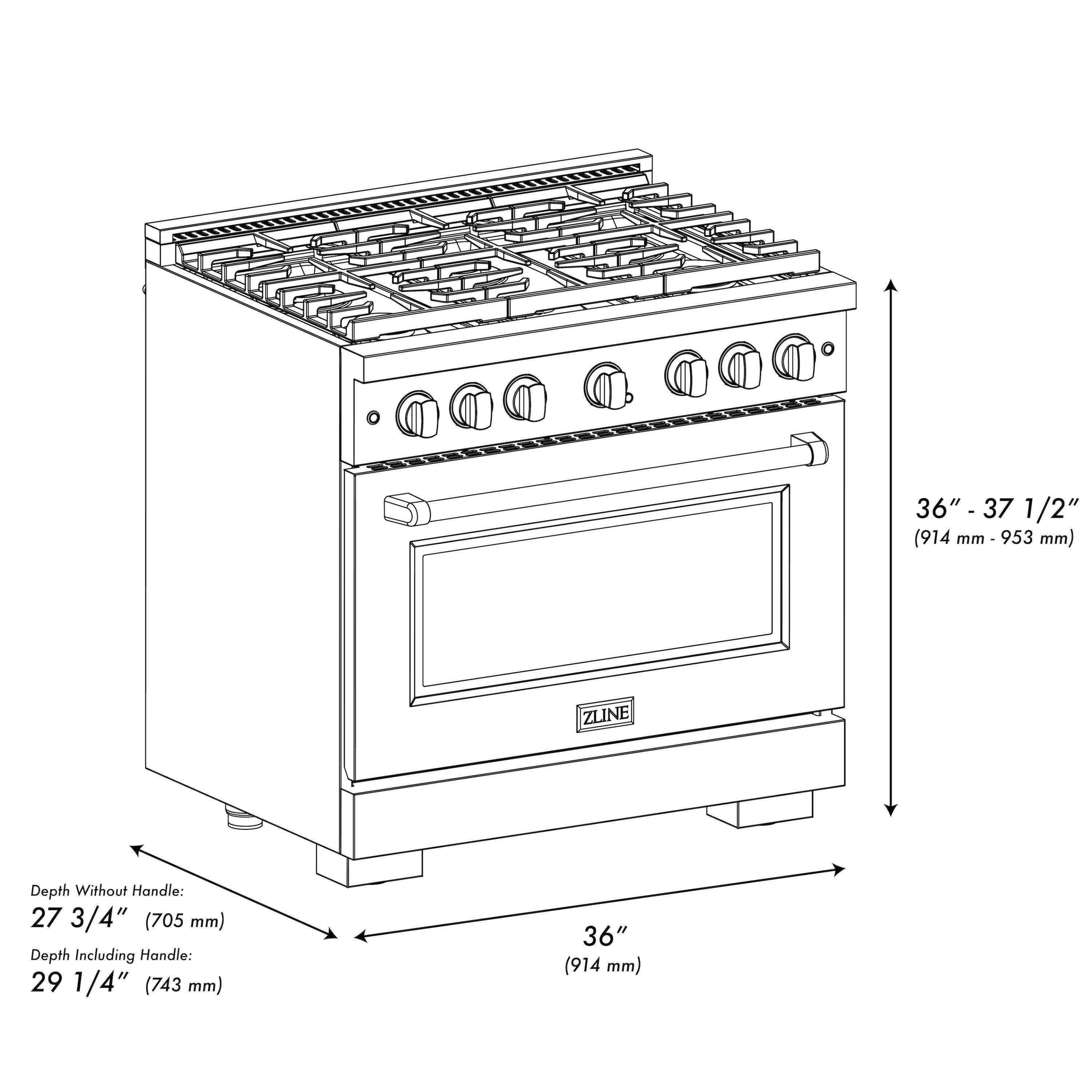 ZLINE 36" Paramount Gas Range w/ 6 Burners & Convection Oven in DuraSnow