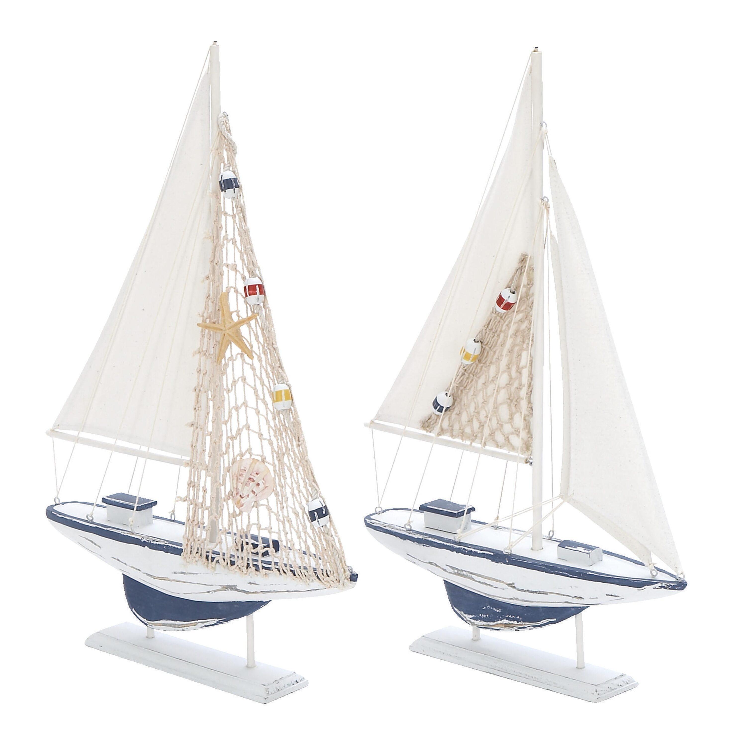 20"H, 13"W White Wood Sail Boat Sculpture, by DecMode (2 Count)