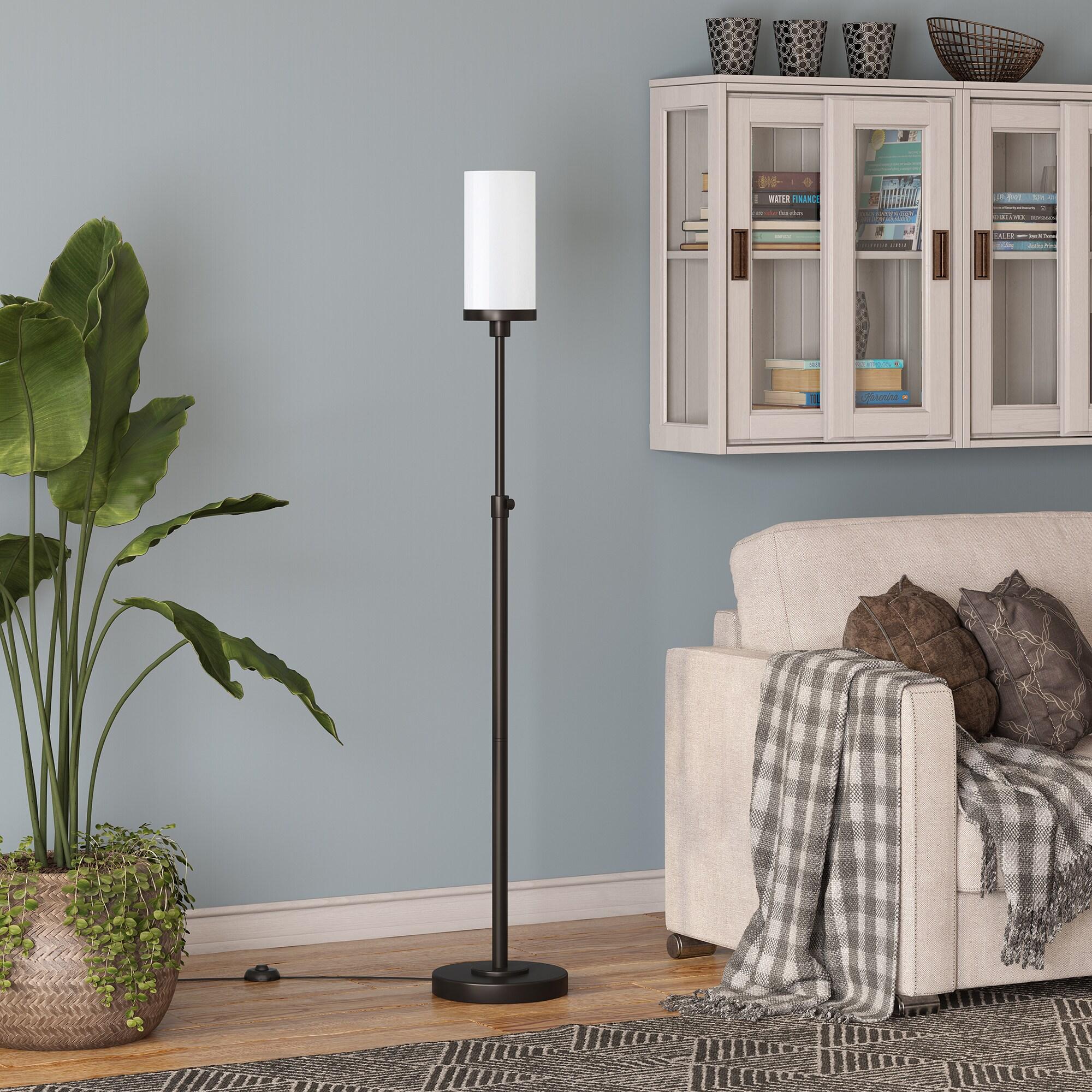 Evelyn&Zoe Frieda 66" Tall Floor Lamp with Glass Shade in Blackened Bronze/White Milk