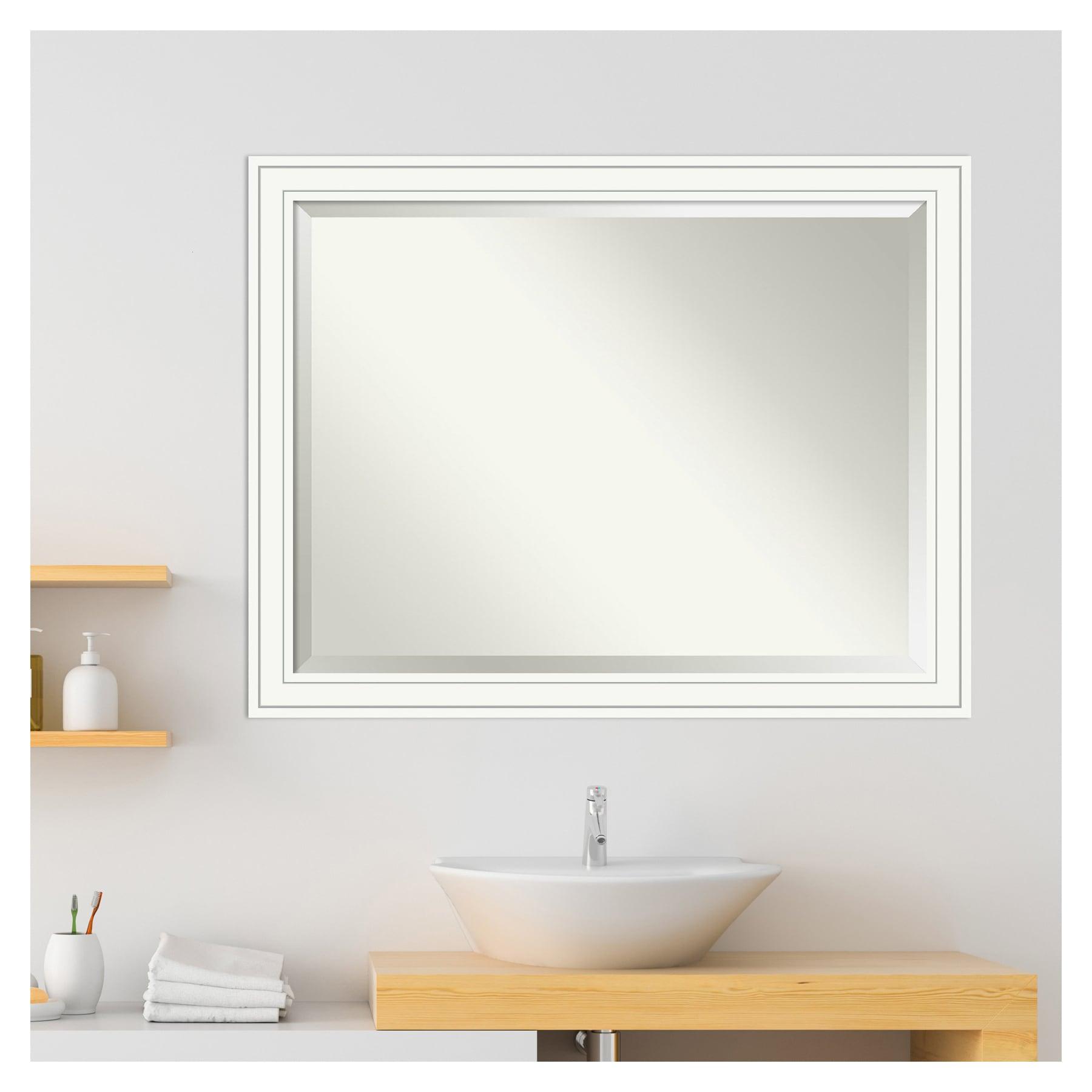 Craftsman White Beveled Wood Bathroom Wall Mirror
