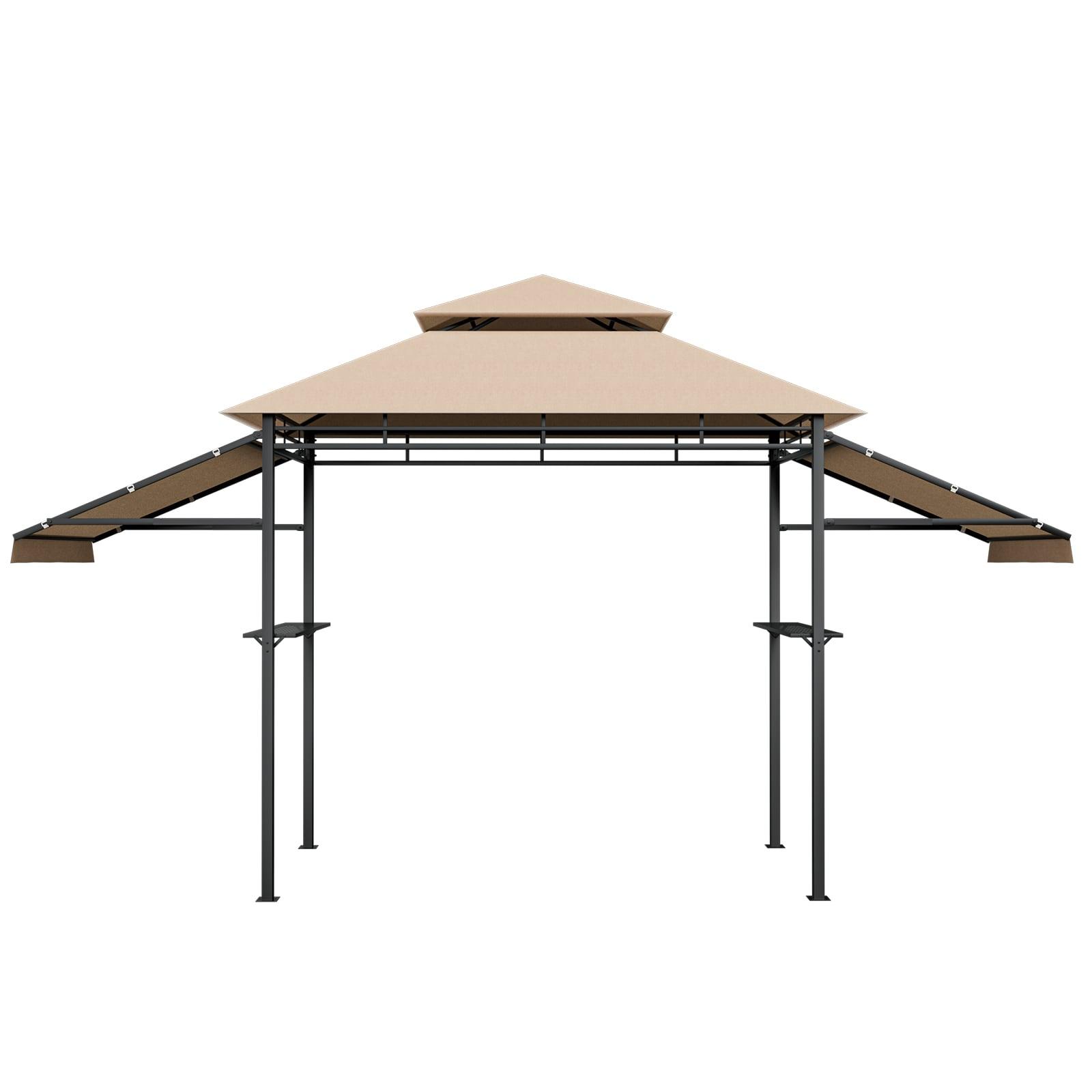 Canddidliike 13.5 x 4 Feet Patio BBQ Grill Gazebo Canopy with Dual Side Awnings-Beige, Outdoor Party Event Tents for Outside Party Waterproof Tent BBQ Shelter