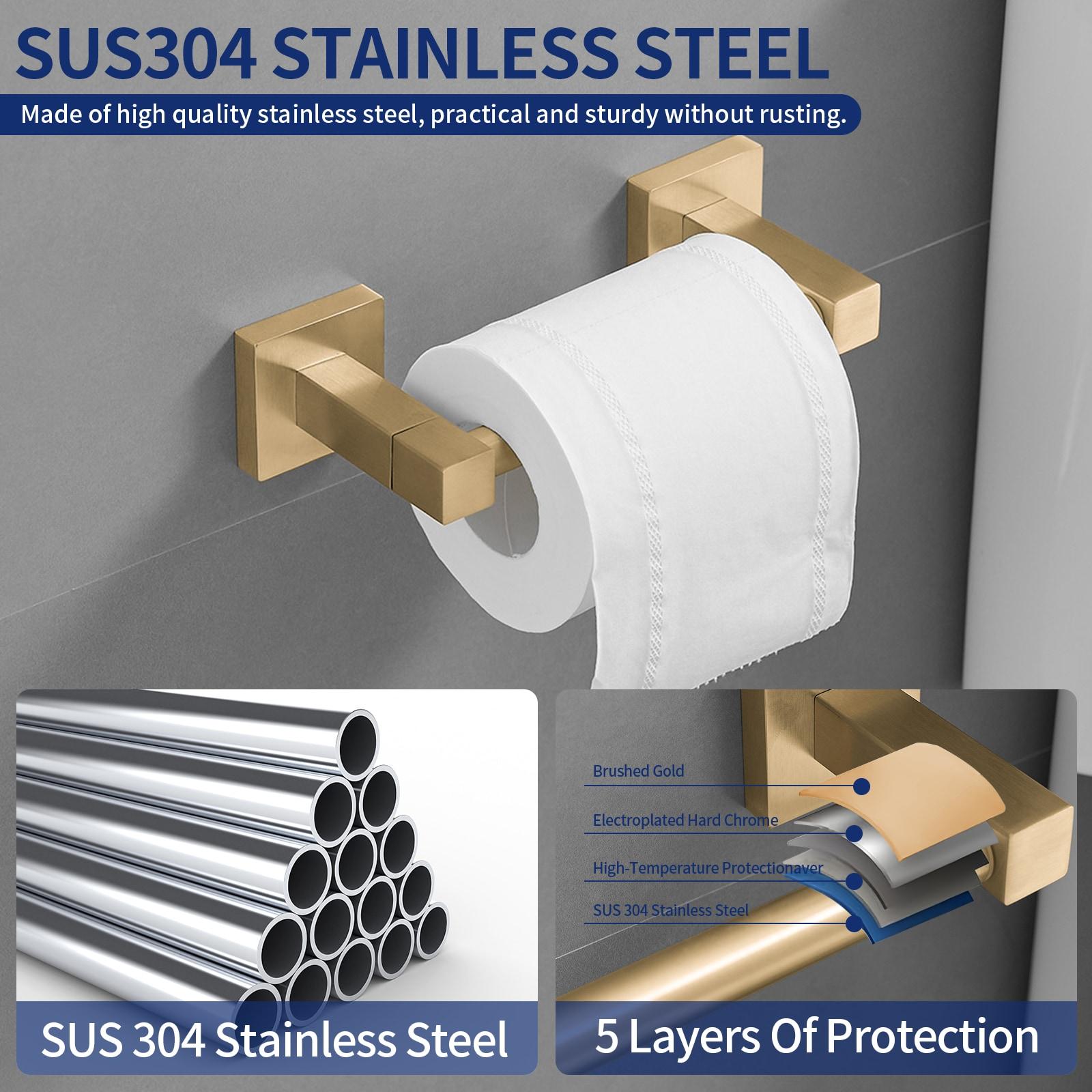 BWE Wall Mounted Toilet Paper Holder Double Post Pivoting Square Tissue Holders Roll Hangers Stand