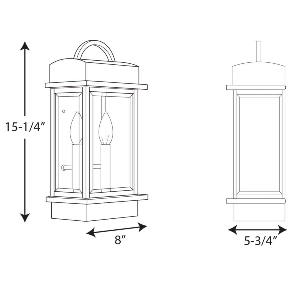 Progress Lighting Santee 2-Light Outdoor Wall Lantern in Black Steel with Beveled Glass Shade