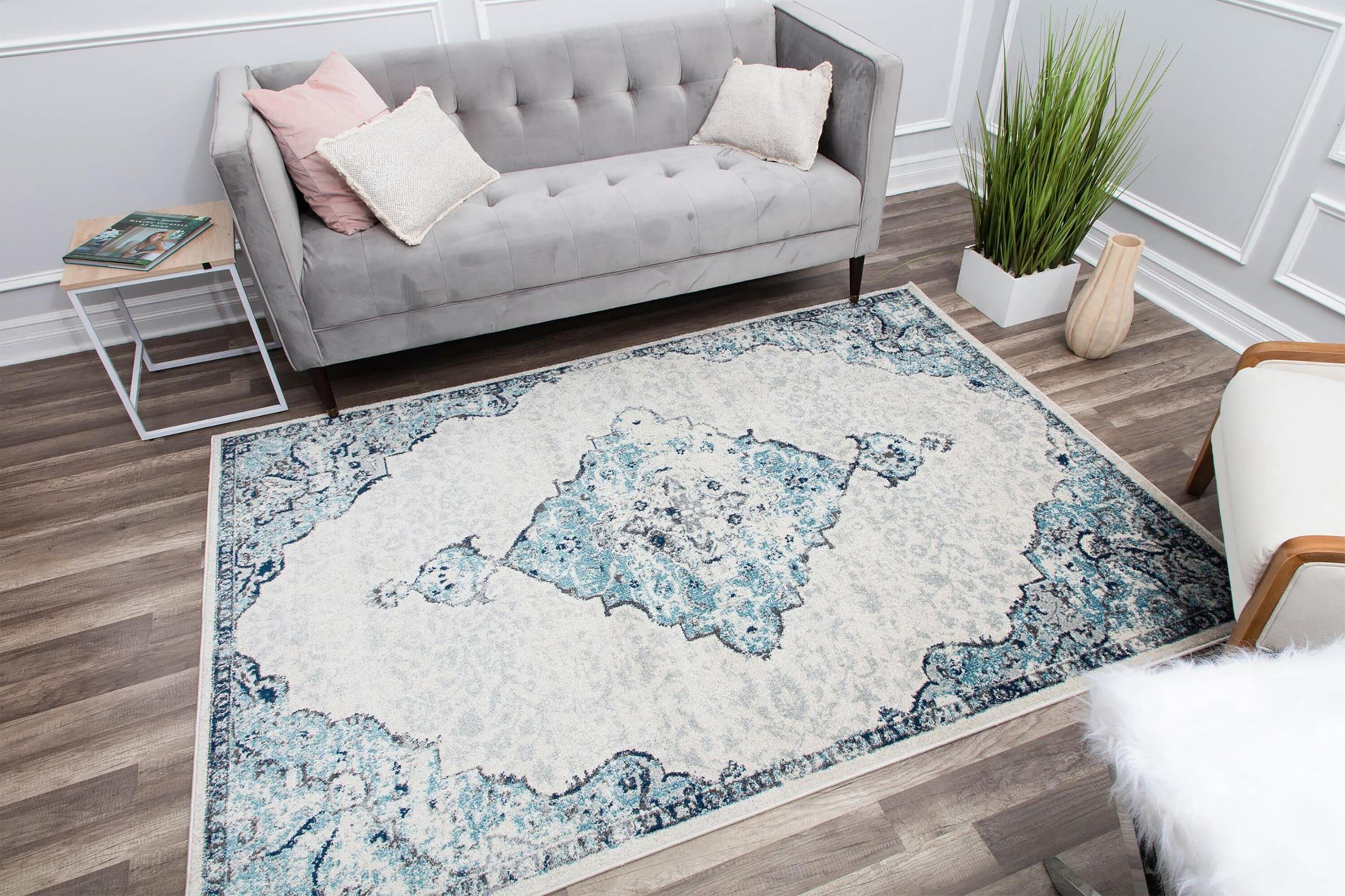 Rugs America Harper HY50G Bluebonnet Transitional Vintage Area Rug for Dining Room Rug Neutral Rug Living Room Rug Kitchen, 2'6"x4'