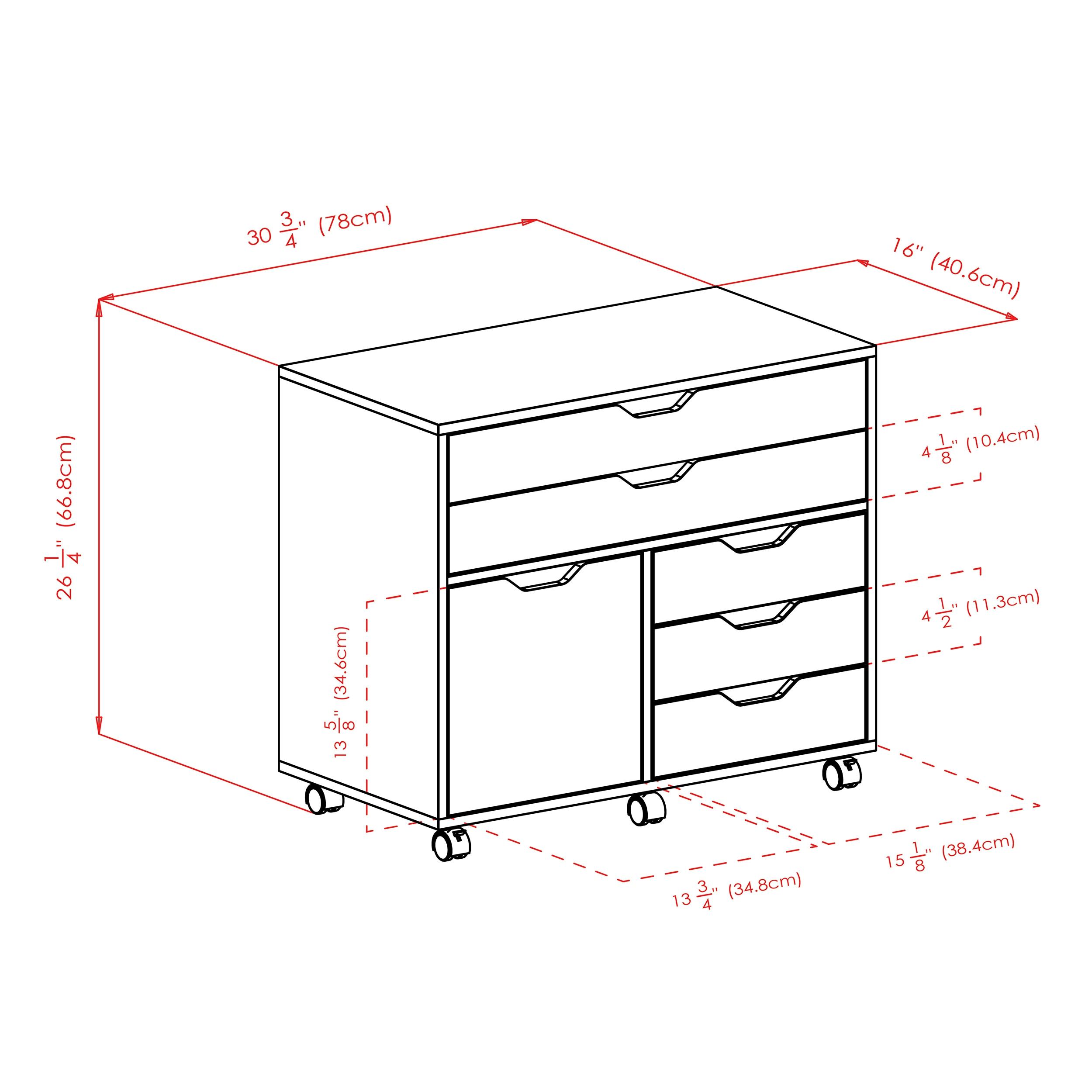 Halifax 3 Section Mobile Storage Cabinet Black - Winsome: MDF Wood Composite, 5 Drawers, 1 Door