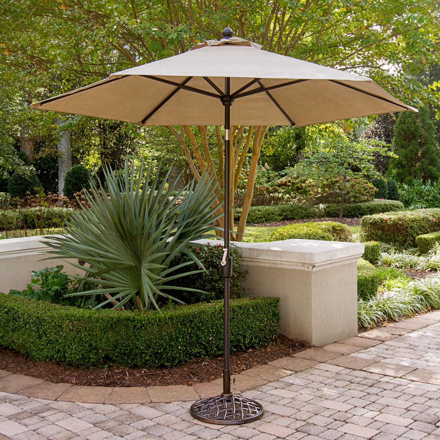 Hanover Traditions 5 Pcs Aluminum Outdoor Dining Set Seats 4 with Umbrella, Tan