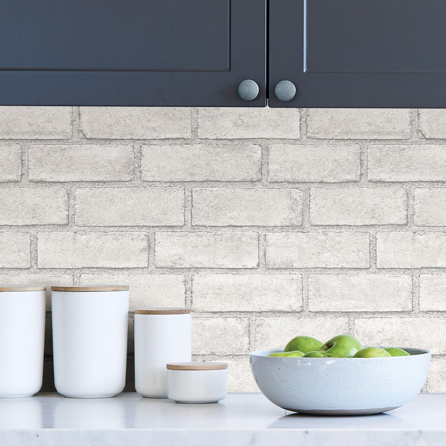 Scott Living 216-in by 20.5-in District Brick White Self Adhesive Wallpaper