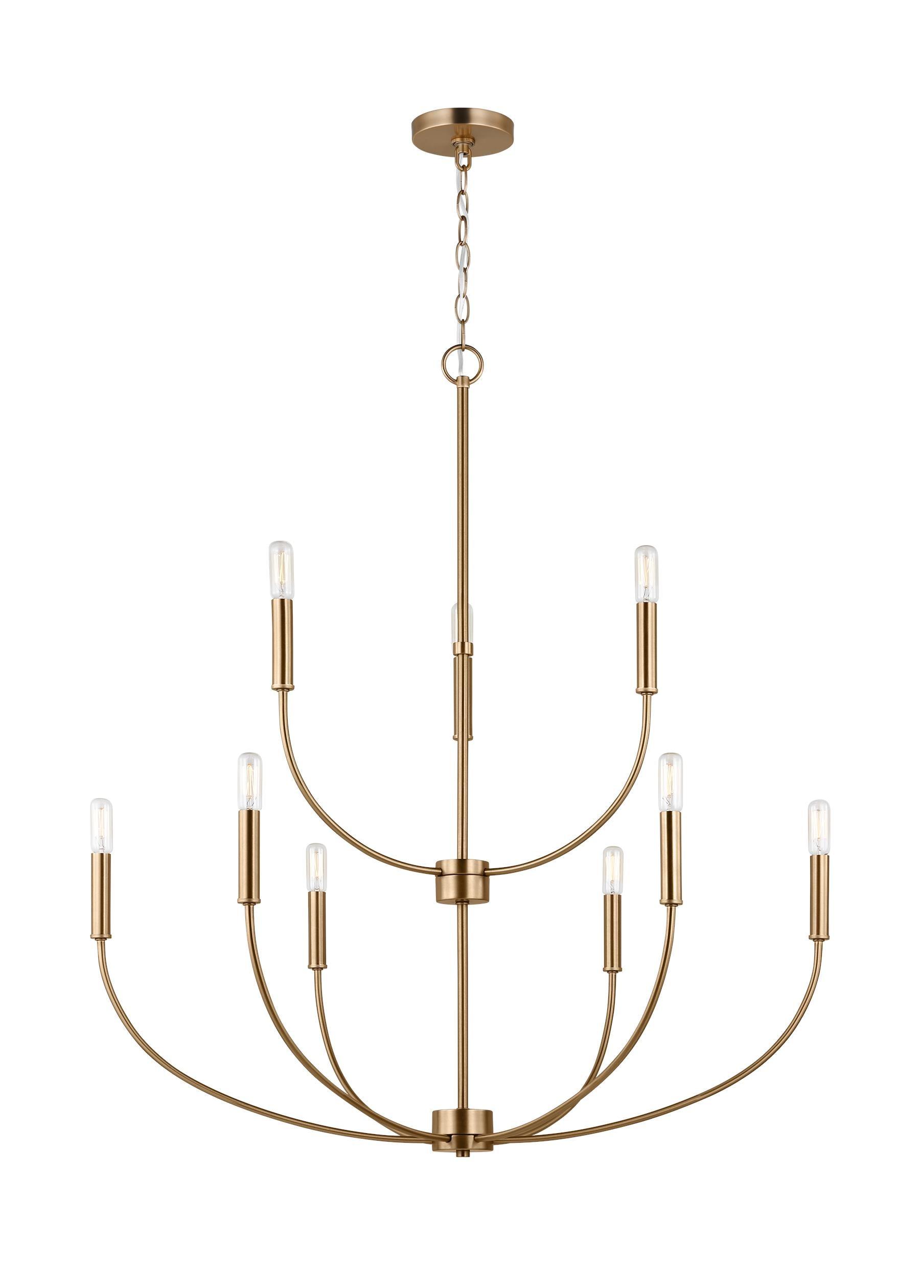 Elegant Satin Brass 9-Light Incandescent Chandelier with Clear Accents
