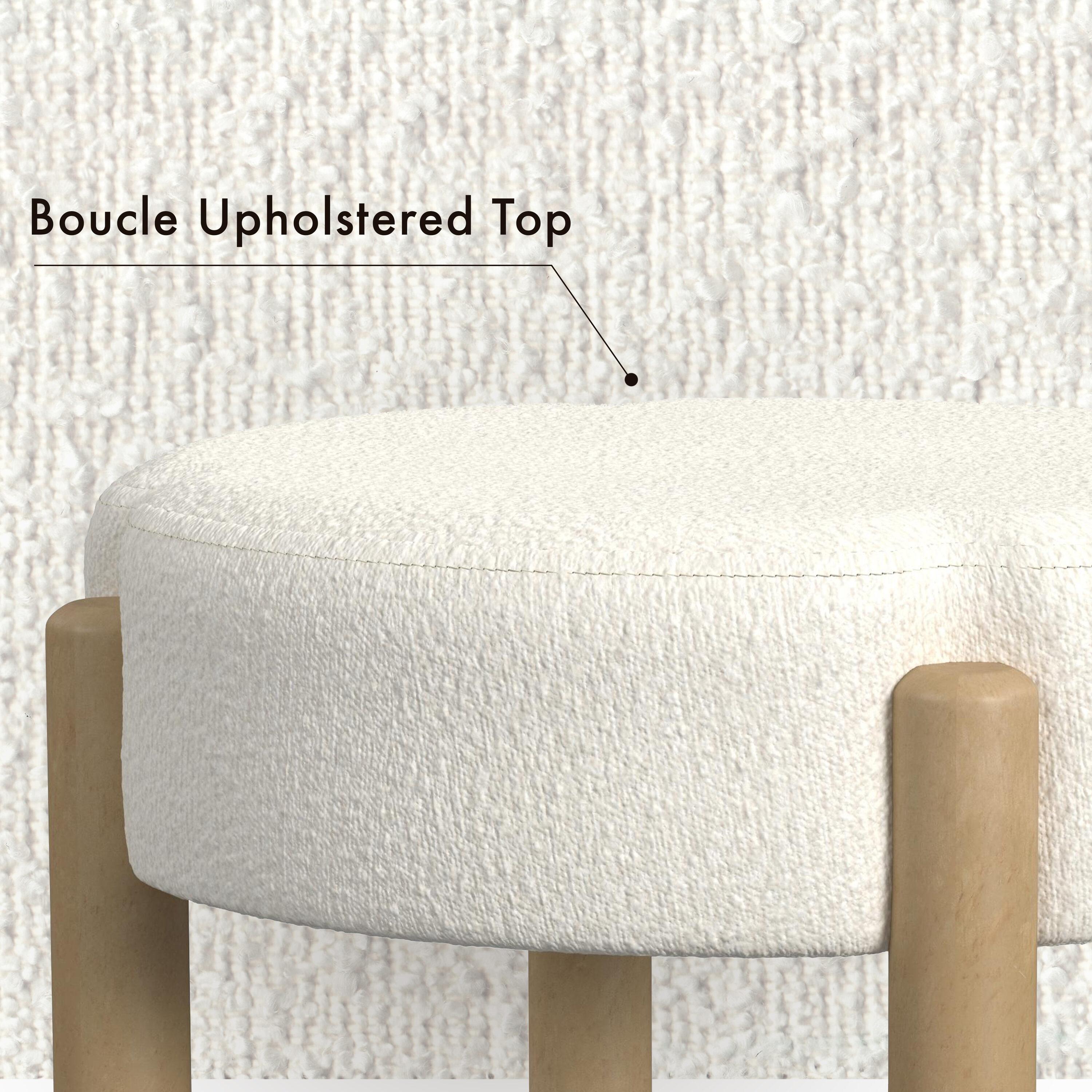 Luna Boucle Ottoman Cream - HomePop: Round, Upholstered, Wood Frame, No Assembly Required