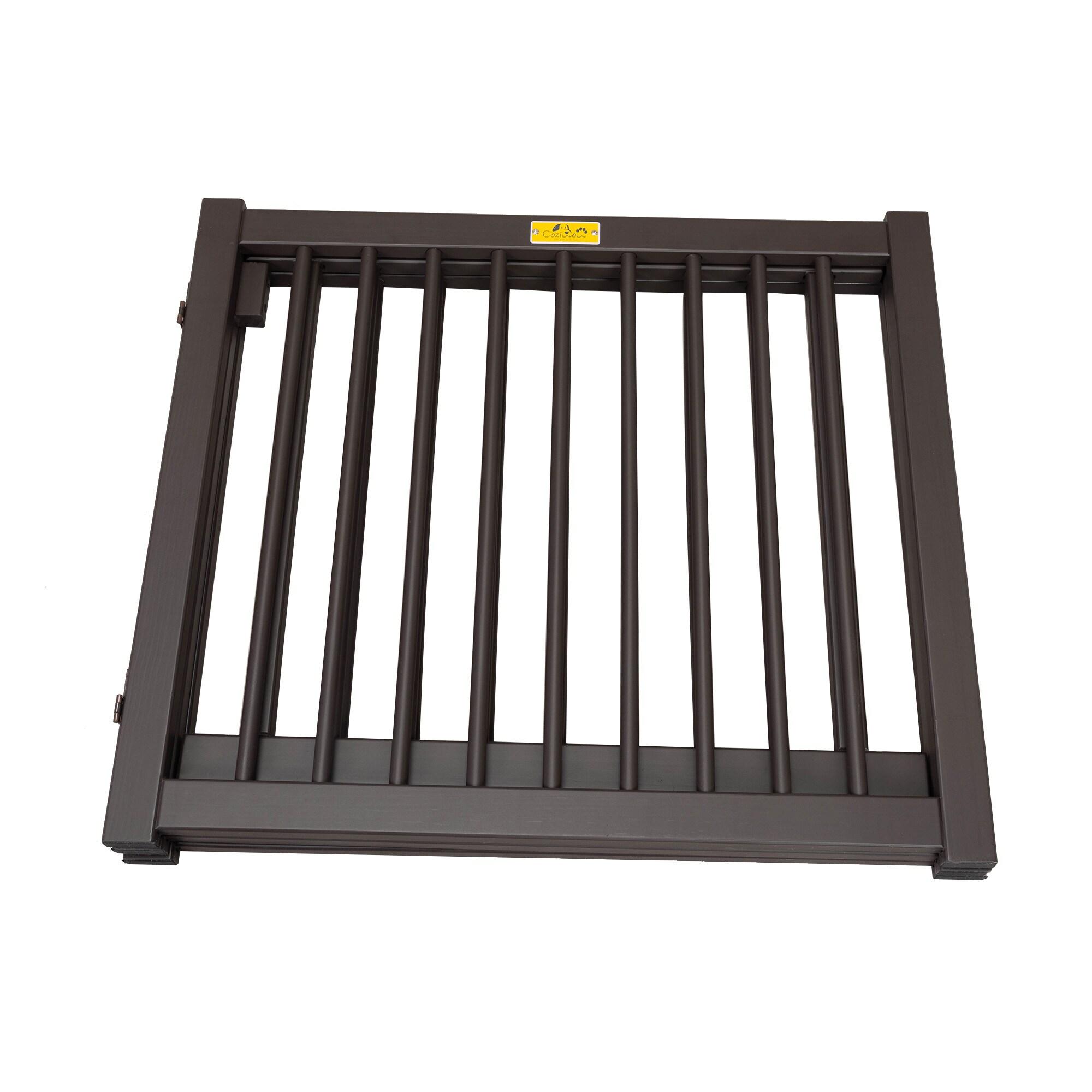 Demi Bonn 24"H 3 Panel Freestanding Pet Gate Wood Folding Dog Fence for Doorways, Stairs Step Over Divider for Dogs and Puppies, Brown