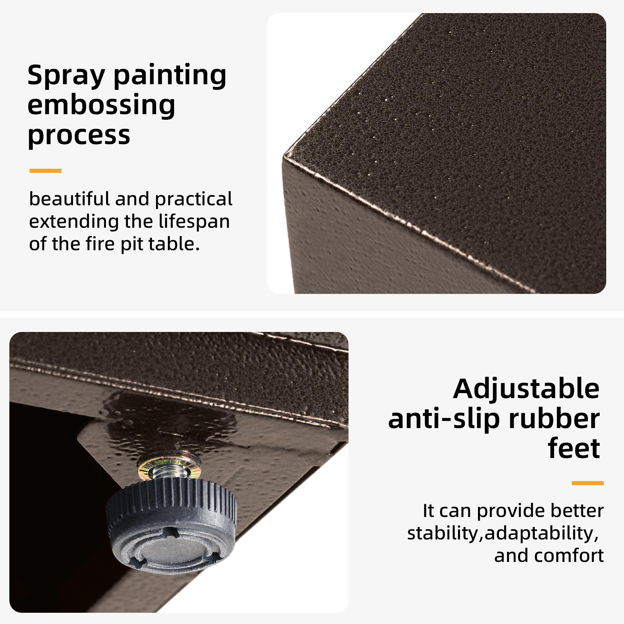 UPHA 42-inch Outdoor Propane Rectangle Fire Pit Table 50000 BTU Iron Gas FirePit for Outside Patio with Tank Cover, Removable Lid, Lava Rocks, Rain Cover, Brown