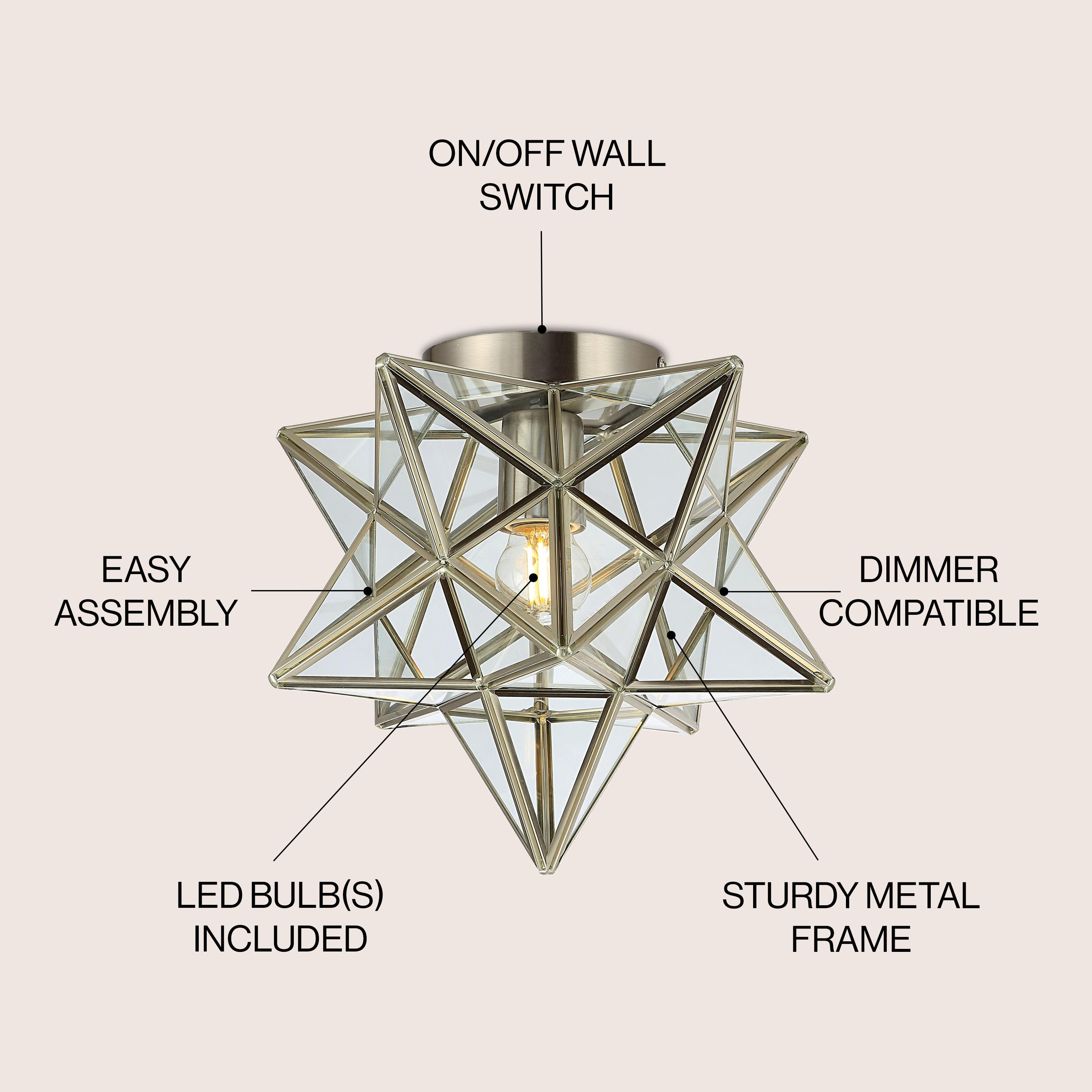 Stella 12" Moravian Star Metal/Glass LED Flush Mount, Nickel