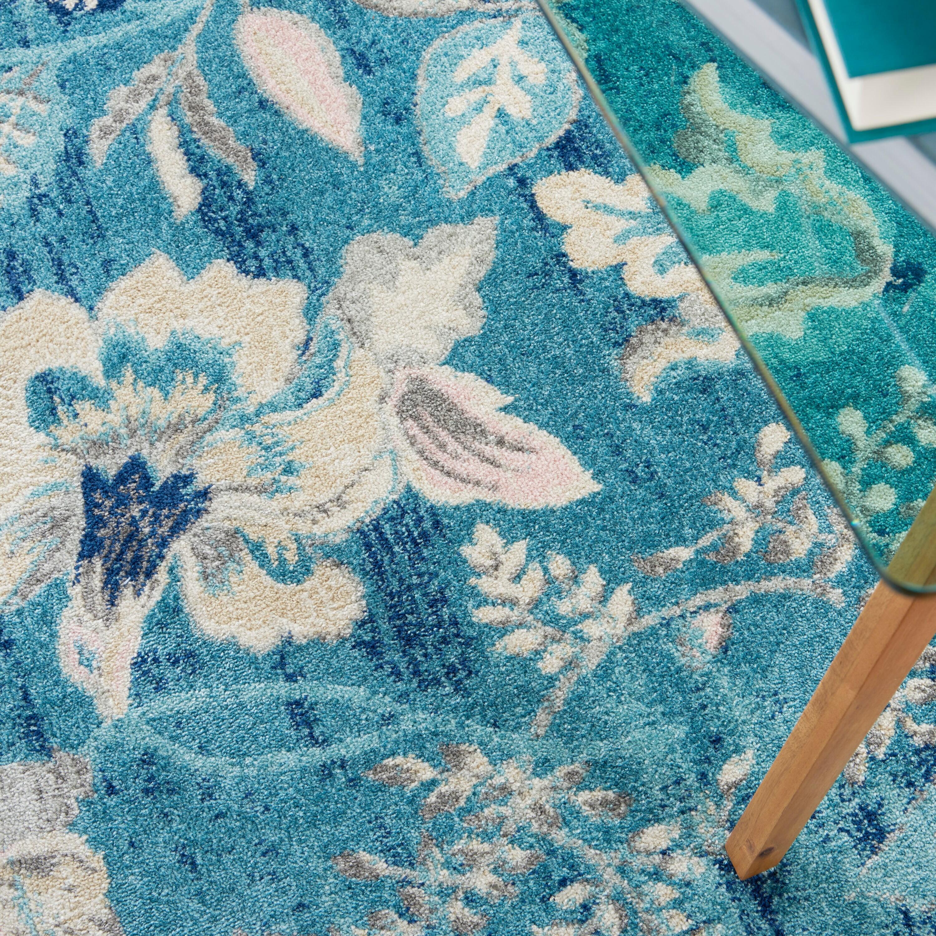 Nourison Tranquil 5'3" X 7'3" (5' x 7') Turquoise Area Rug French Country Eclectic Floral by Nourison