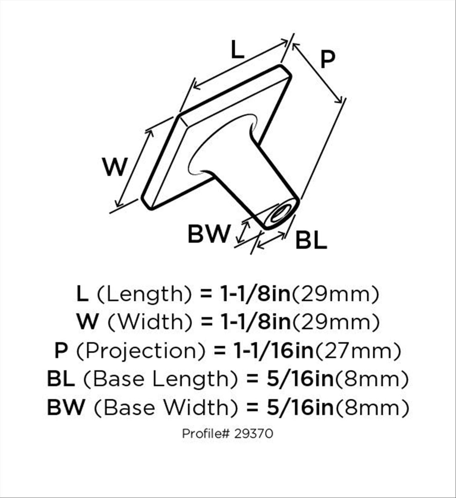 1 1/8" Length Square Knob Multipack