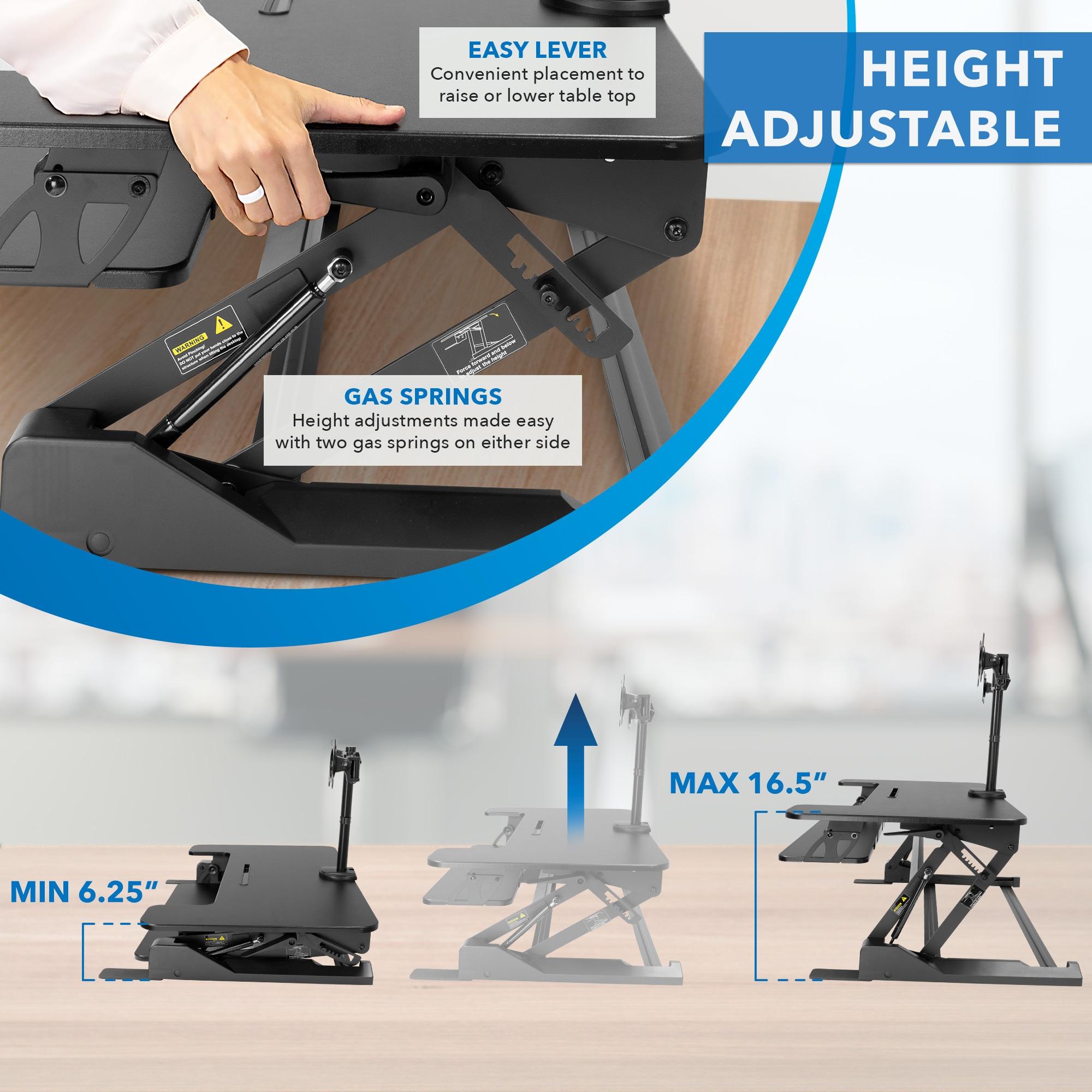 Mount-It! Height Adjustable Standing Desk Converter with Bonus Dual Monitor Mount Included - Wide 36 Inch Sit Stand Workstation with Gas Spring Lift