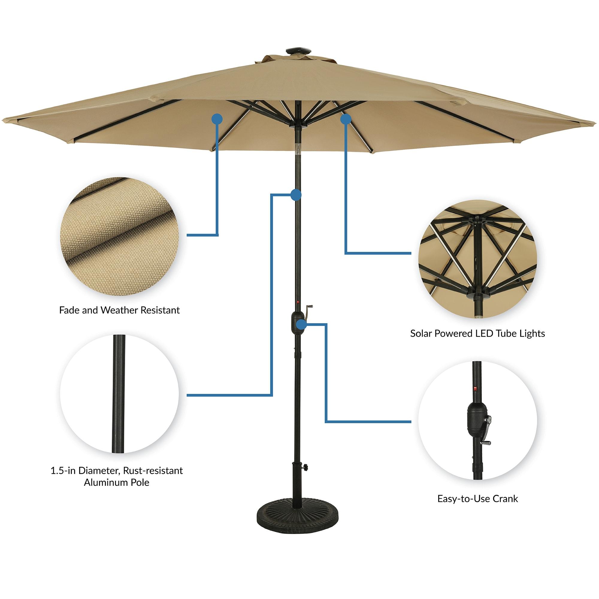 11' x 11' Calypso II Market Patio Umbrella with Solar LED Strip Lights Champagne - Island Umbrella