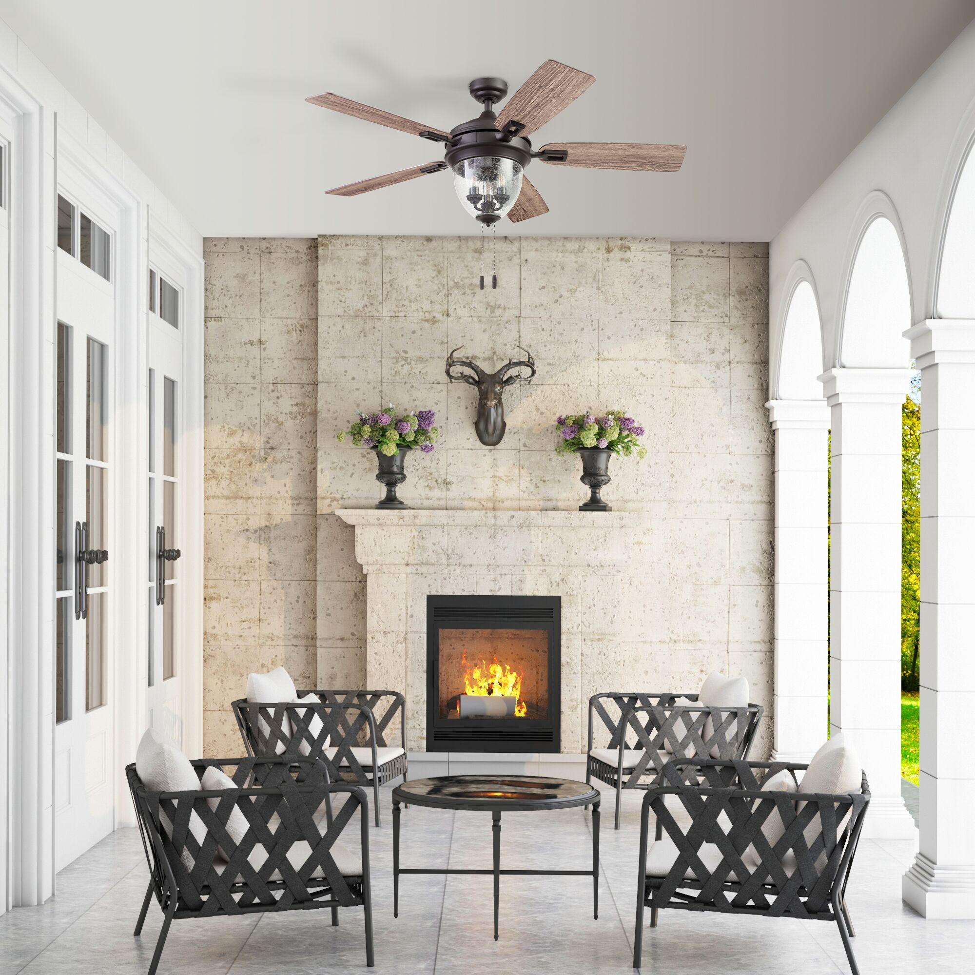 Honeywell Glencrest 52" 5 Blade Damp Rated Ceiling Fan LED Light Kit Included