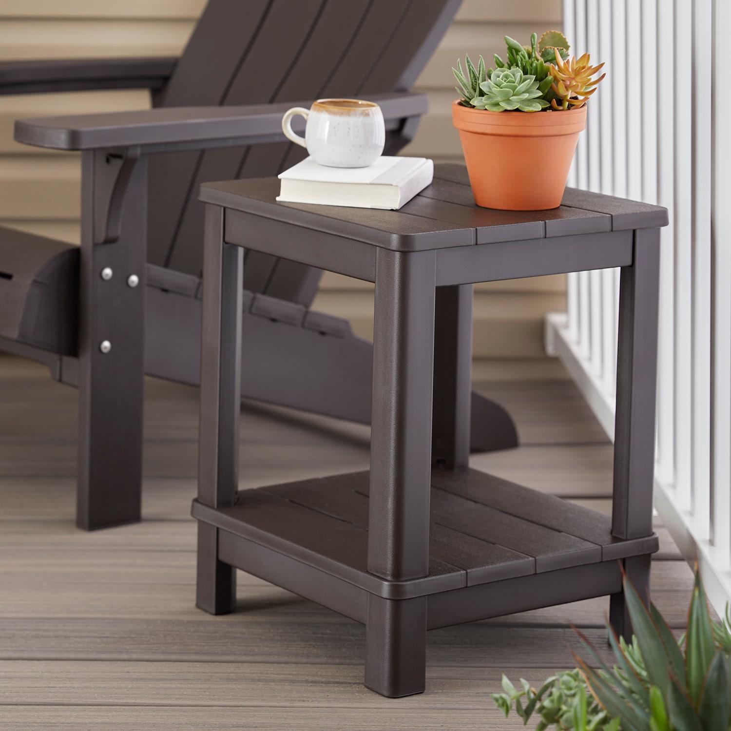 Deluxe 20 in. Resin Brown Square Patio Side Table With Storage
