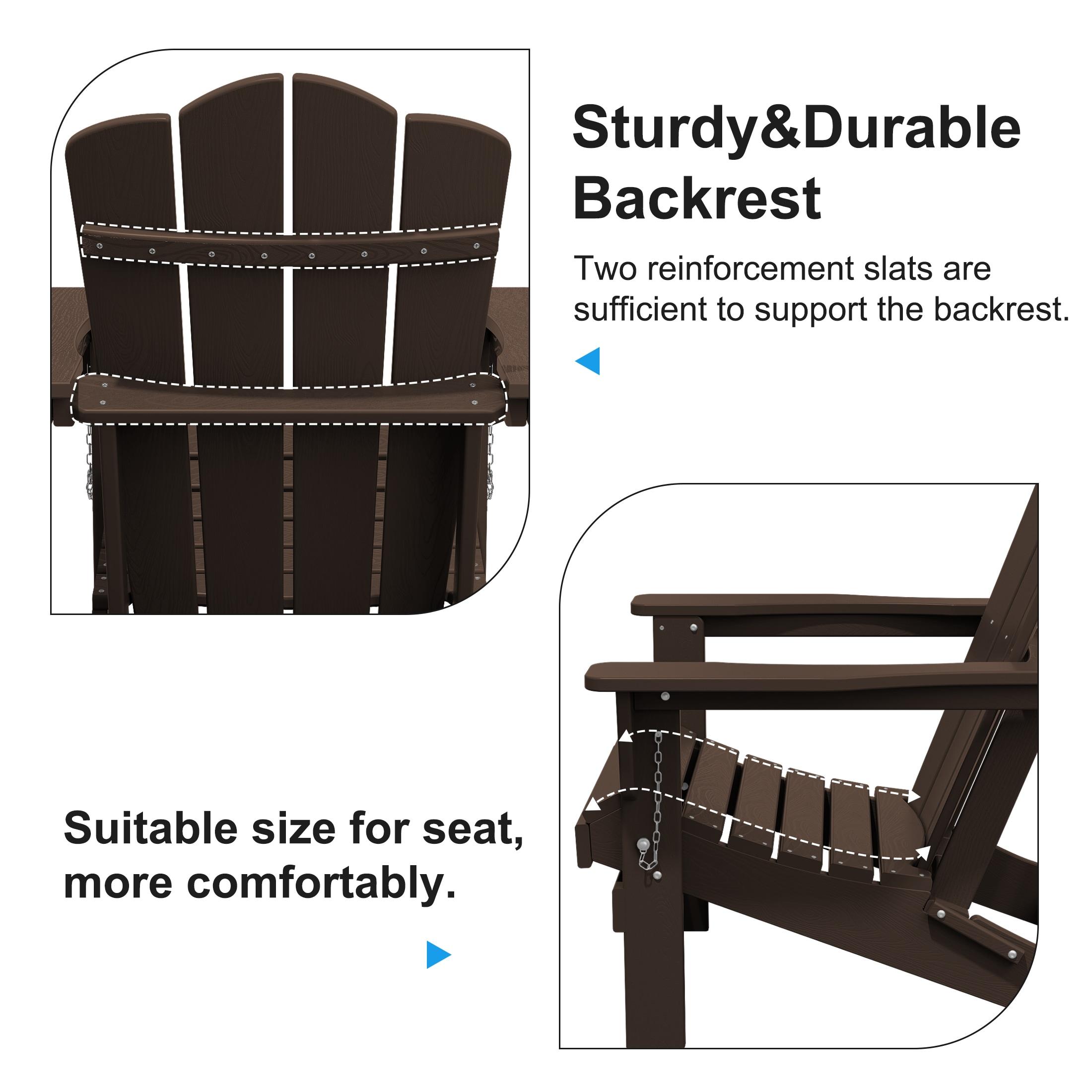 JEAREY Outdoor HDPE Folding Classic Adirondack Chair All-Weather Coffee
