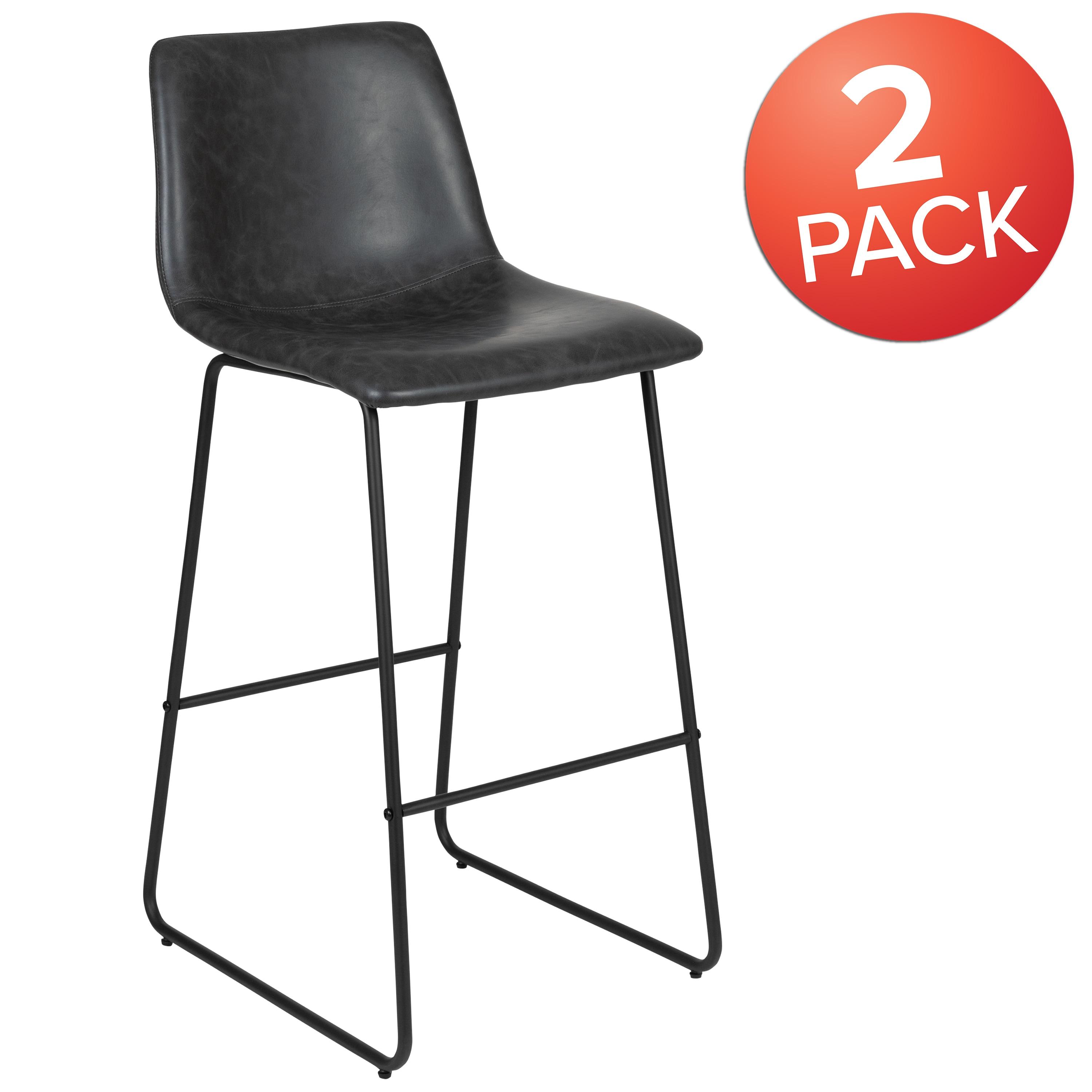 Flash Furniture 30 inch LeatherSoft Bar Height Barstools in Gray, Set of 2