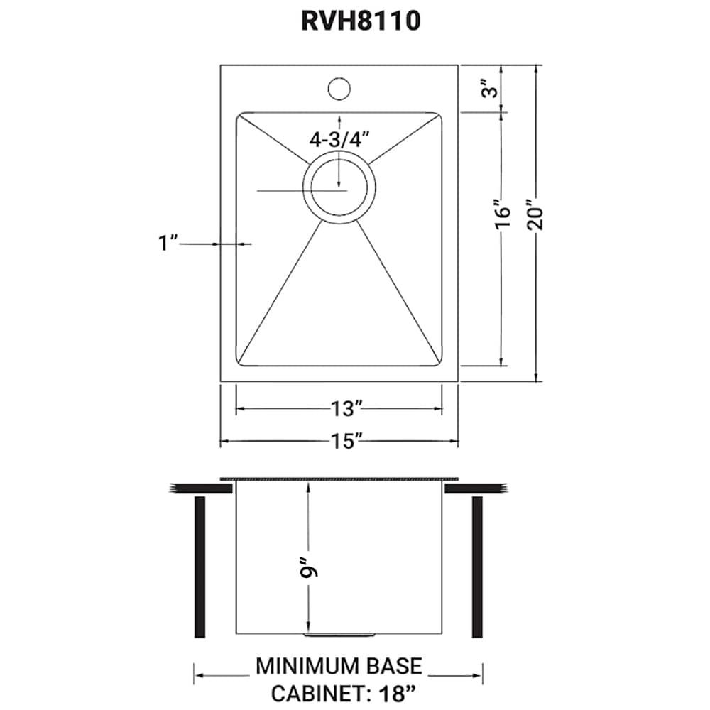 Ruvati Drop-in Topmount Bar Prep Sink 16 Gauge Stainless Steel Single Bowl