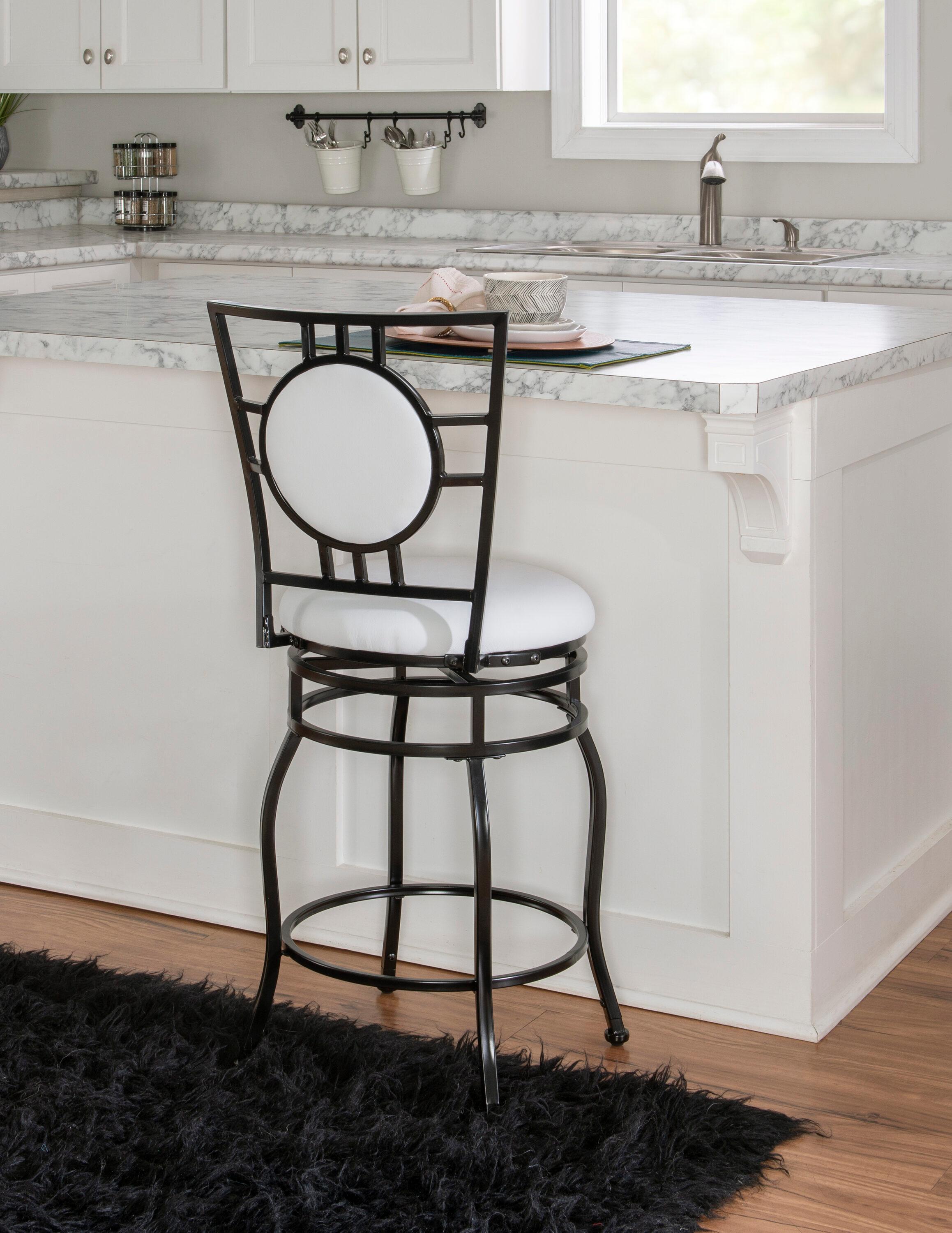 Linon Townsend Steel 24"-30" Adjustable Leg Armless Upholstered Stool in Black