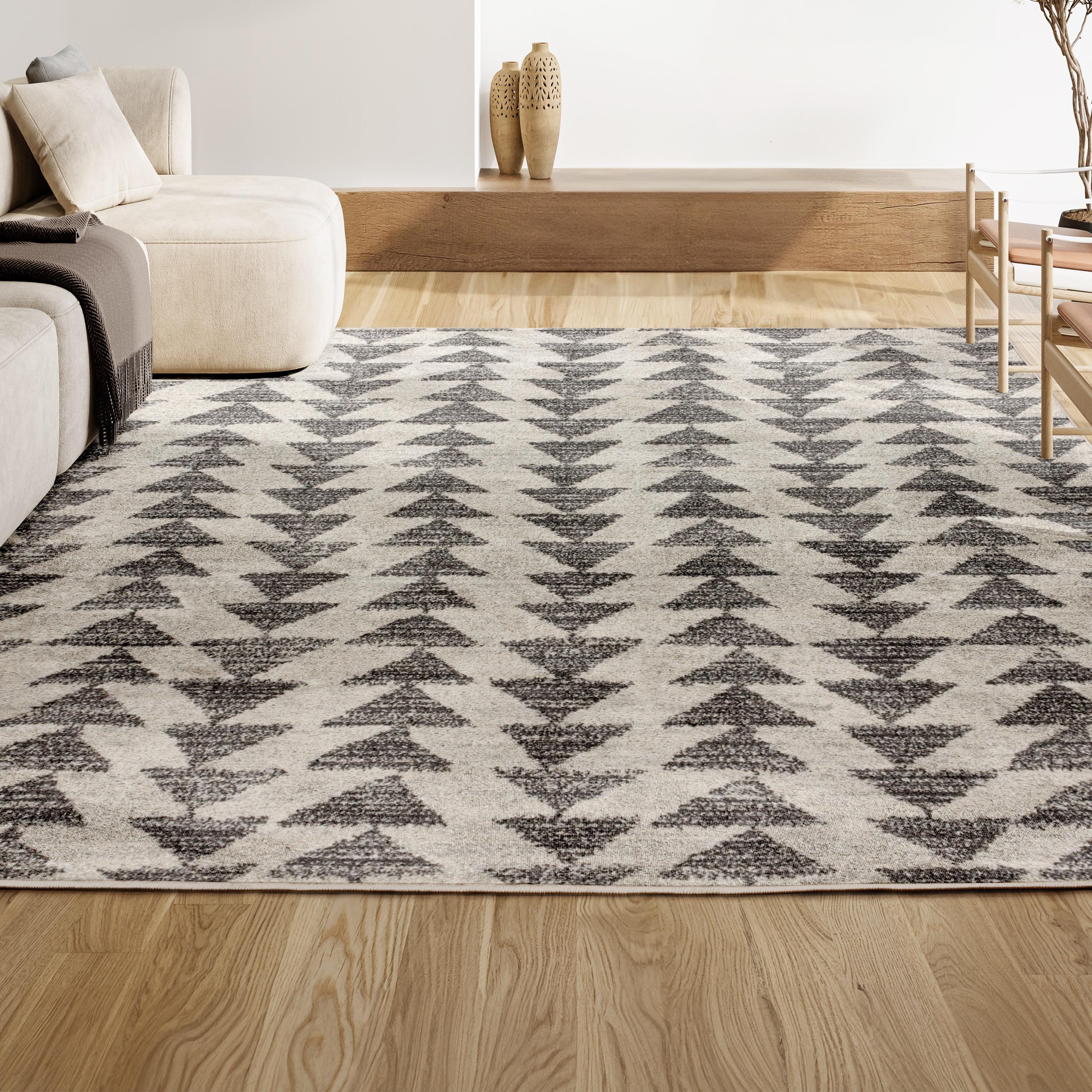 3'x5' Aisha Moroccan Triangle Geometric  Area Rug, Cream/Gray - JONATHAN Y