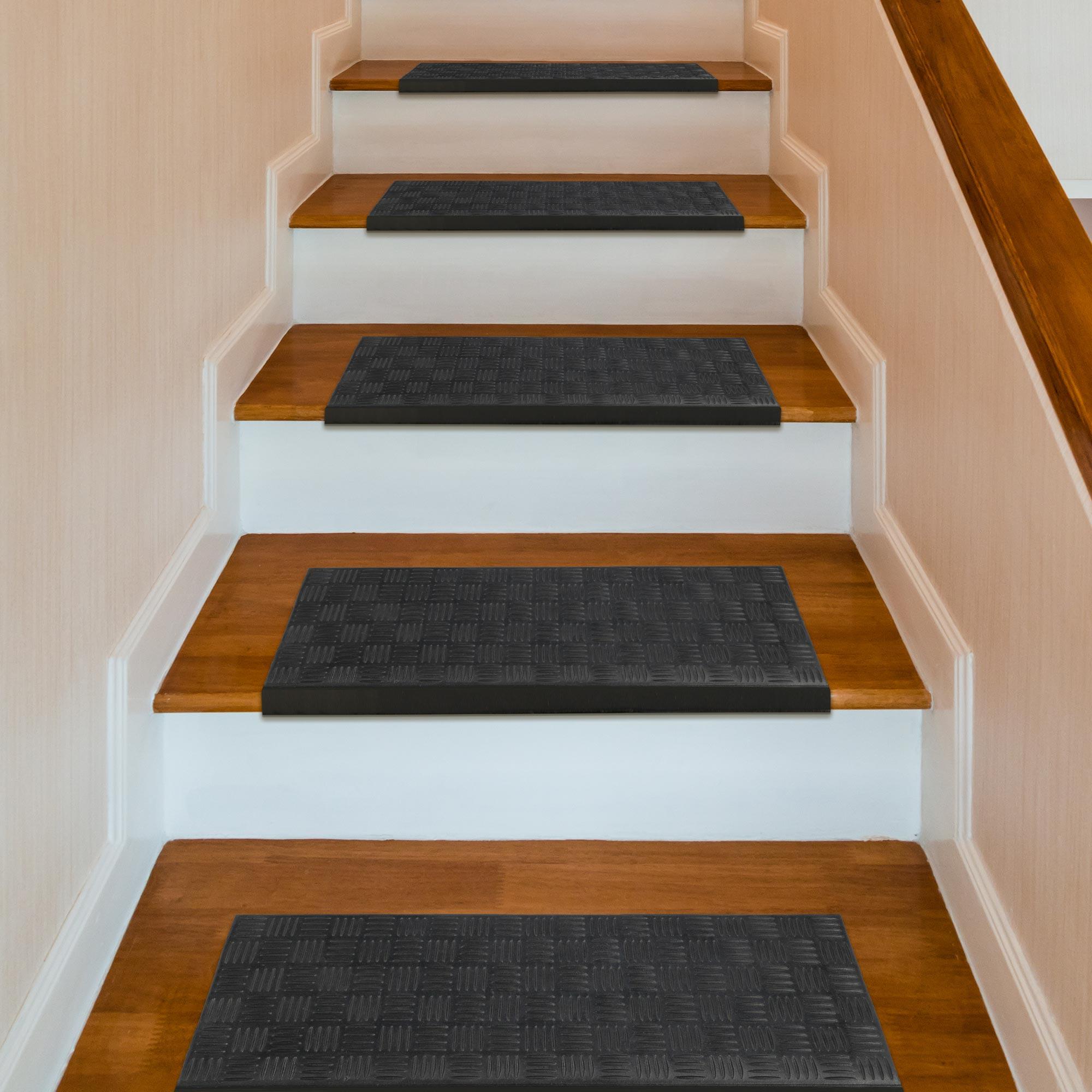 Ottomanson Easy Clean Waterproof Non-Slip 10" x 30" Indoor Outdoor Rubber Stair Treads, 5 Pack, Black