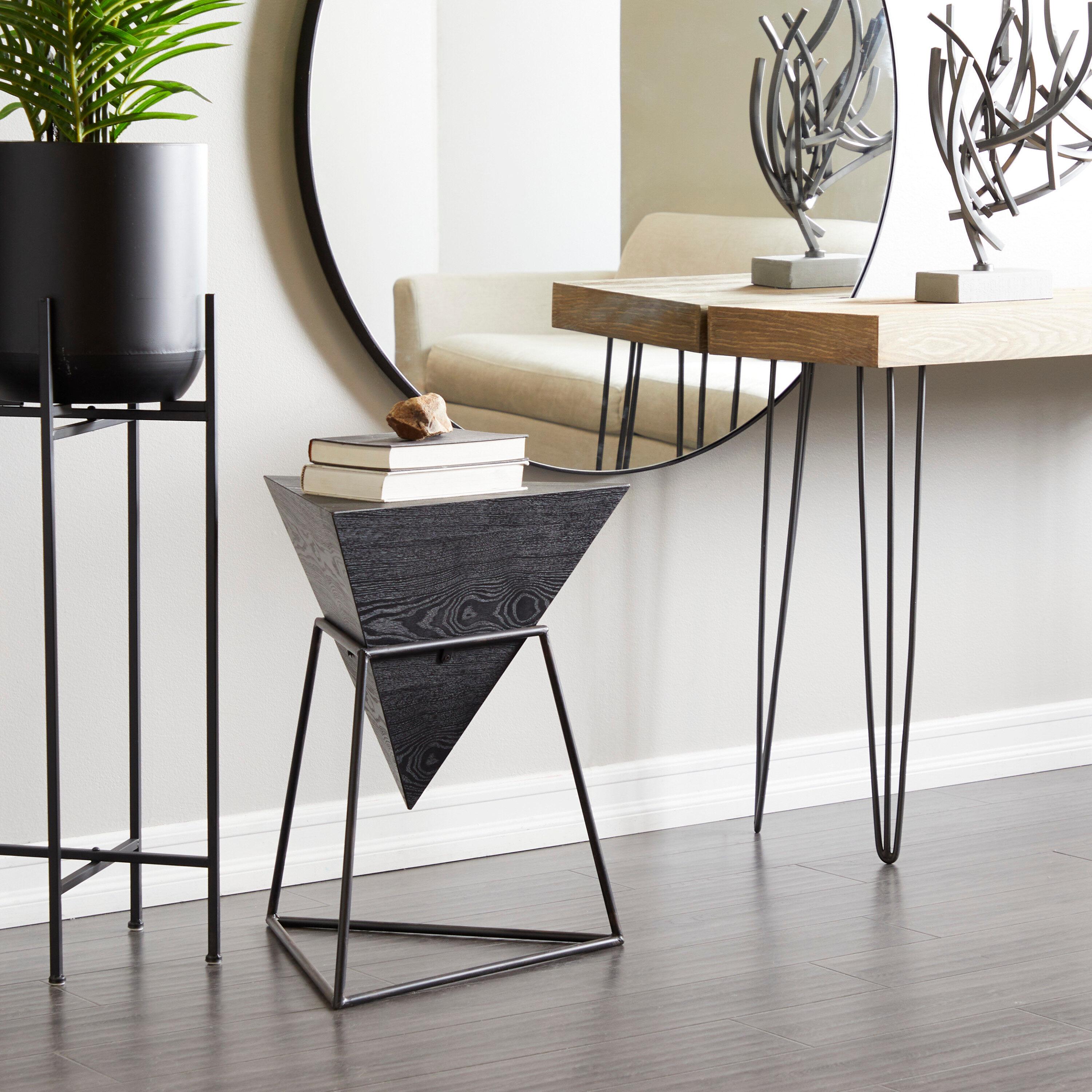 Modern Triangular Accent Table Gray - Olivia & May: Chic Side Table, Metal Frame, Wood Top, Easy to Clean