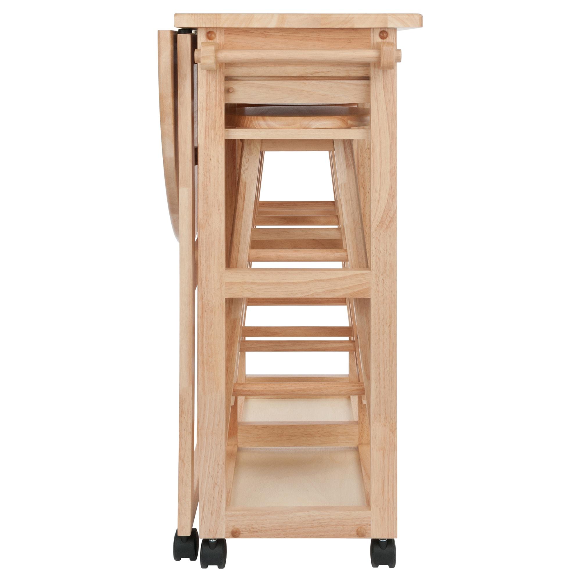 Winsome 3pc Burnett Space Saver Set Beech: Compact Folding Table with 2 Stools, Wood Frame