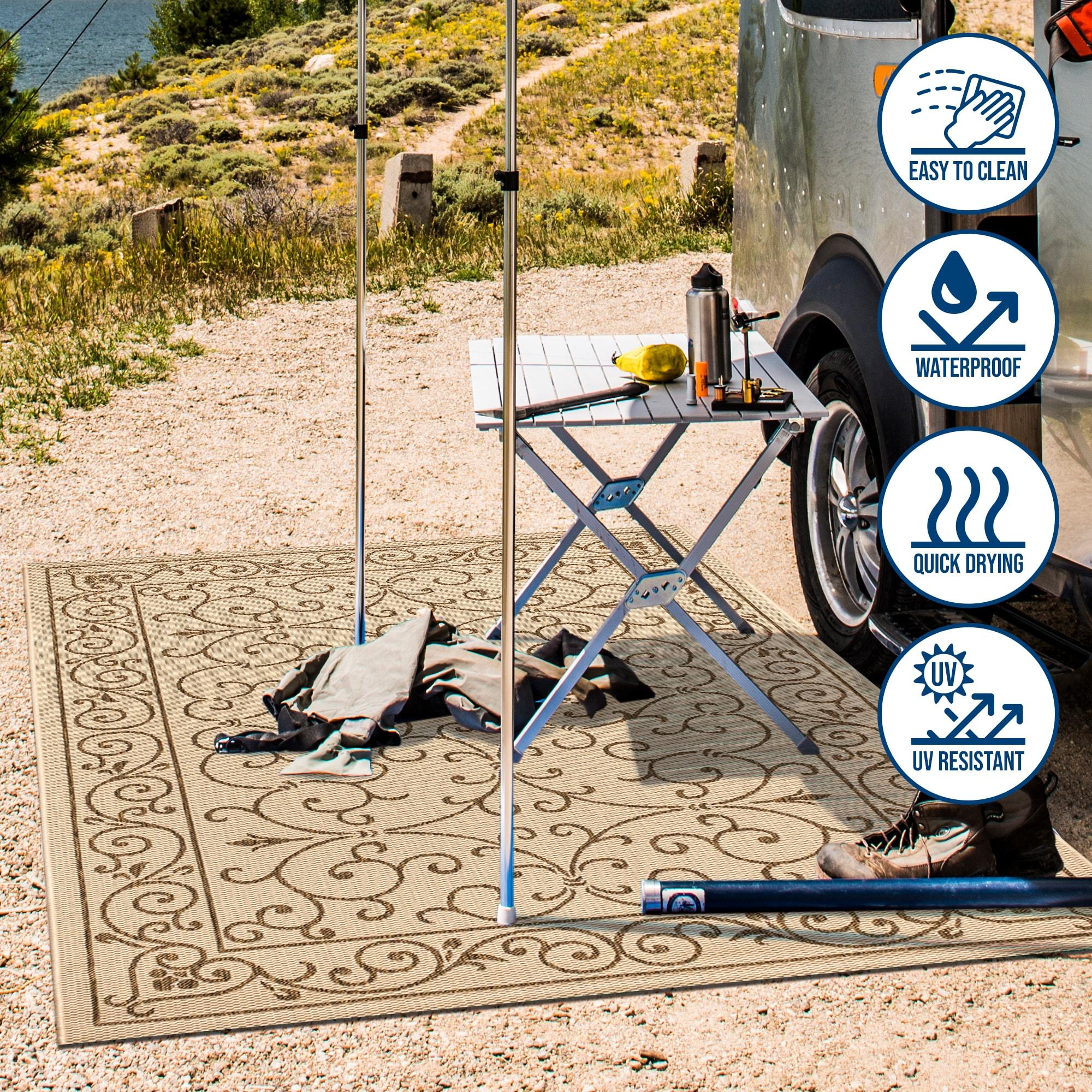 8'x10' Charleston Vintage Filigree Textured Weave Indoor/Outdoor Area Rug, Beige/Brown - JONATHAN Y